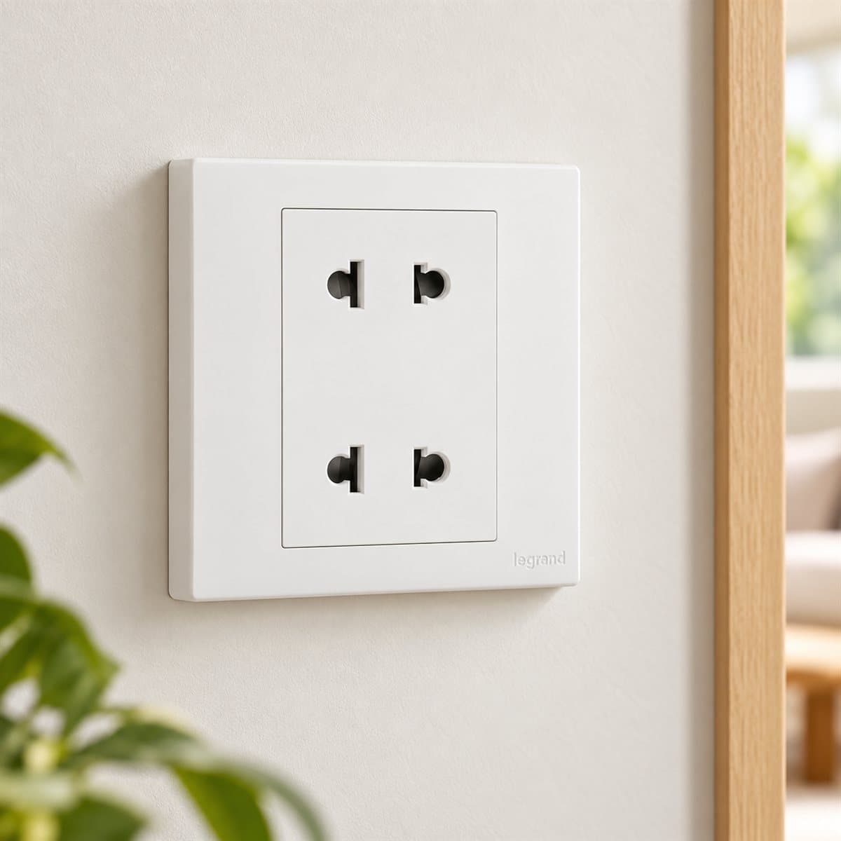 Ổ cắm đôi 2 chấu Obria Legrand đã lắp đặt trong nhà