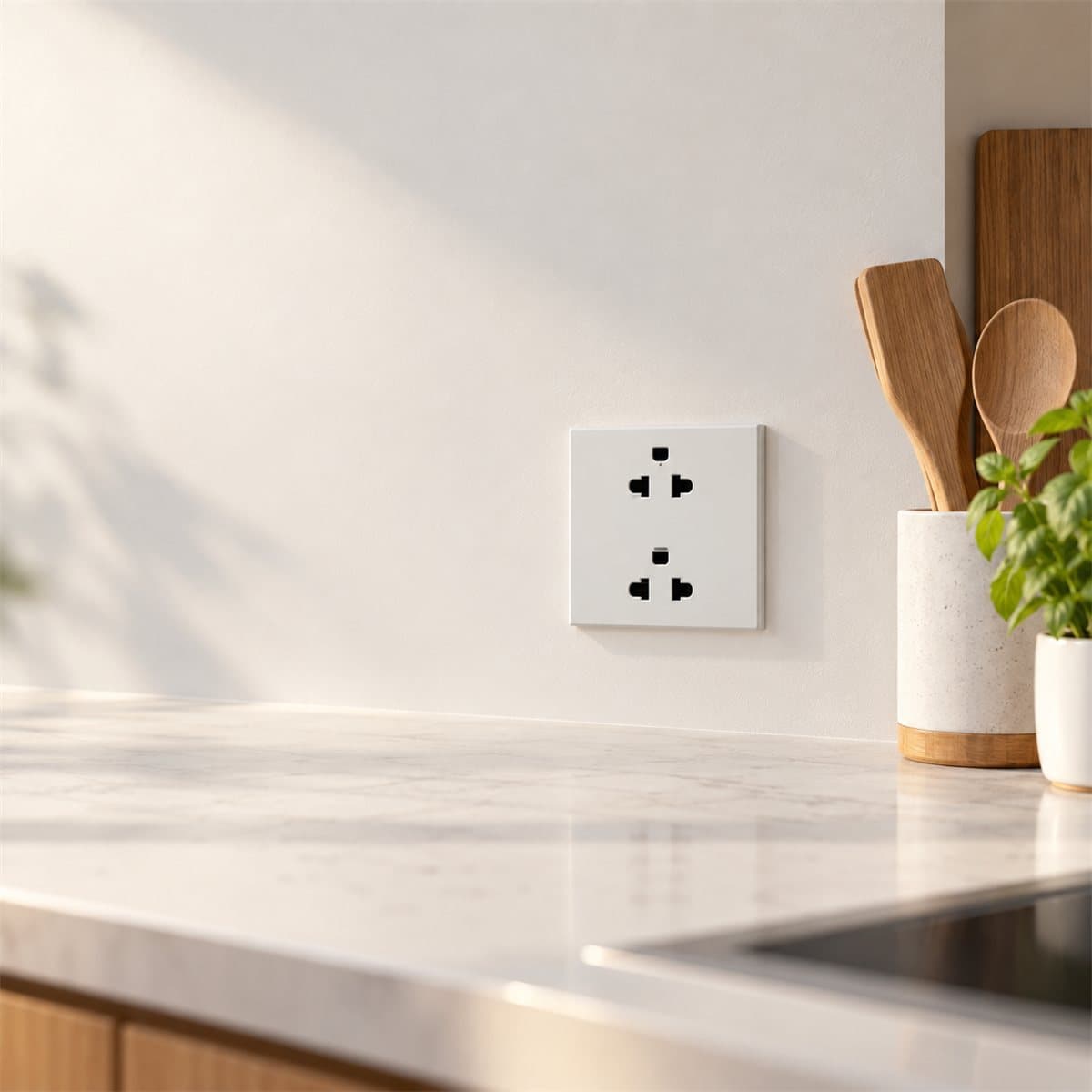 Ổ cắm đôi 3 chấu AvatarOn A Schneider đã lắp đặt trong nhà