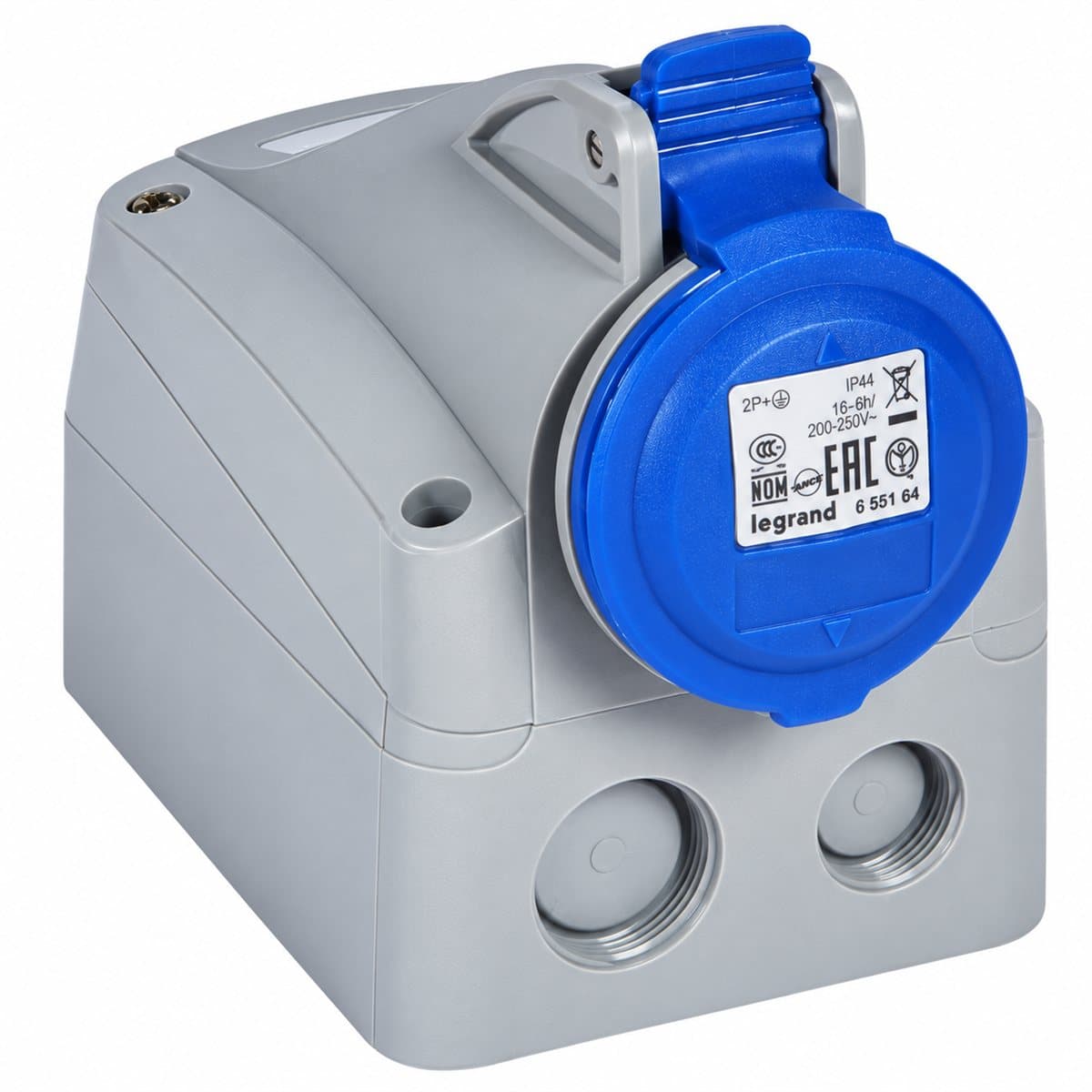Ổ cắm gắn nổi công nghiệp P17 Tempra Pro IP44 Legrand trên nền trắng, ảnh sản phẩm chính diện