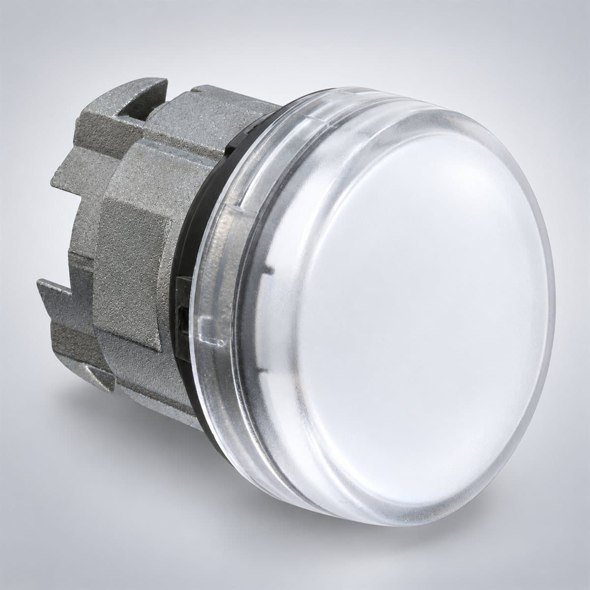 Đầu đèn báo bóng BA9s Harmony XB4 Schneider chụp góc nghiêng 3/4, thấy rõ mặt và cạnh bên