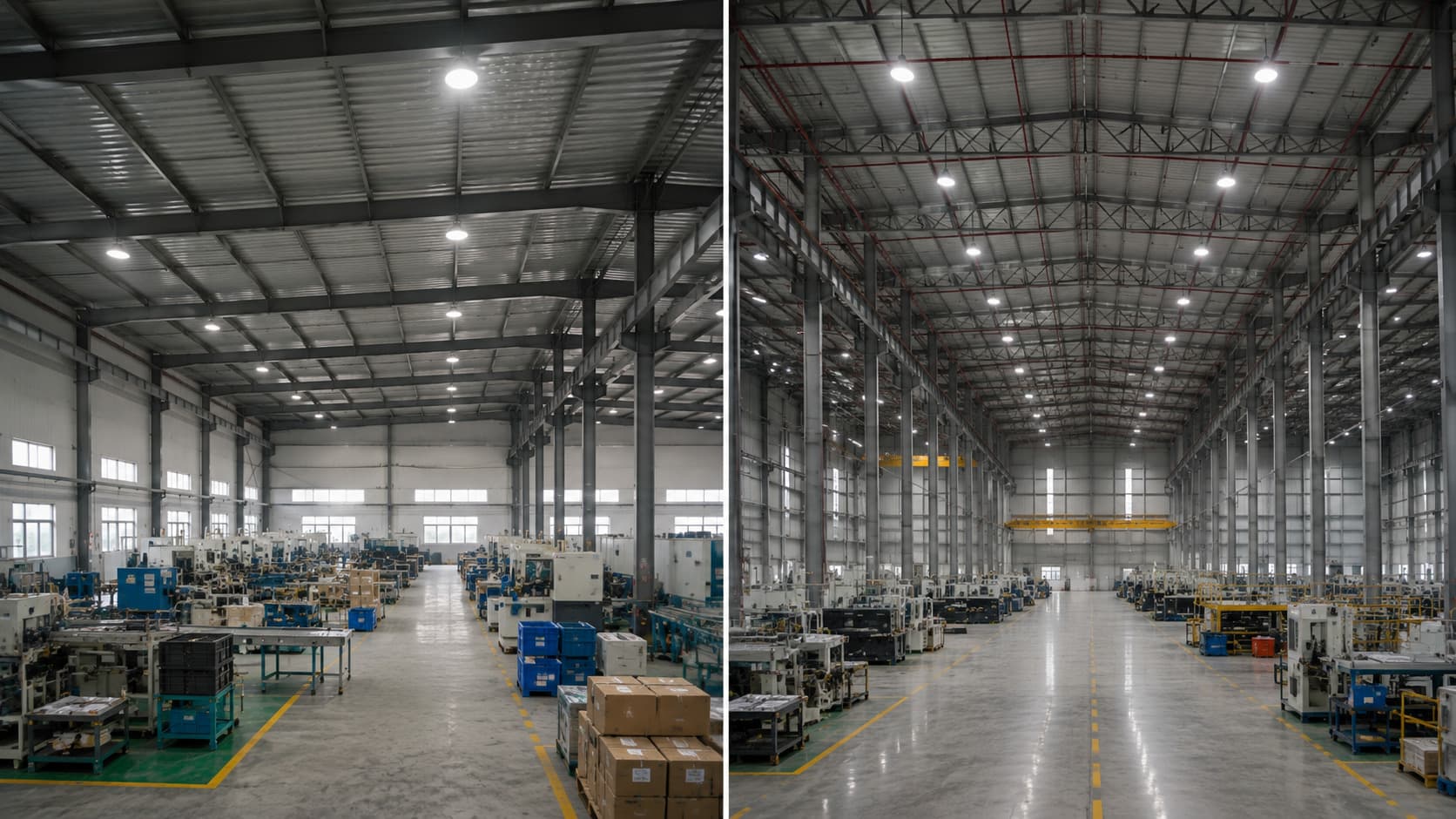 Factories with the same floor area may require completely different lighting layouts depending on their ceiling height and working environment.