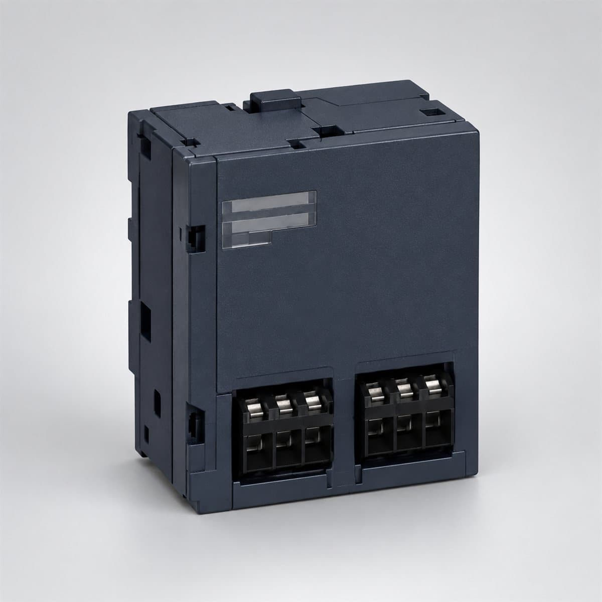 Cartridge mở rộng cho Modicon M221 Schneider chụp góc nghiêng 3/4, thấy rõ mặt và cạnh bên