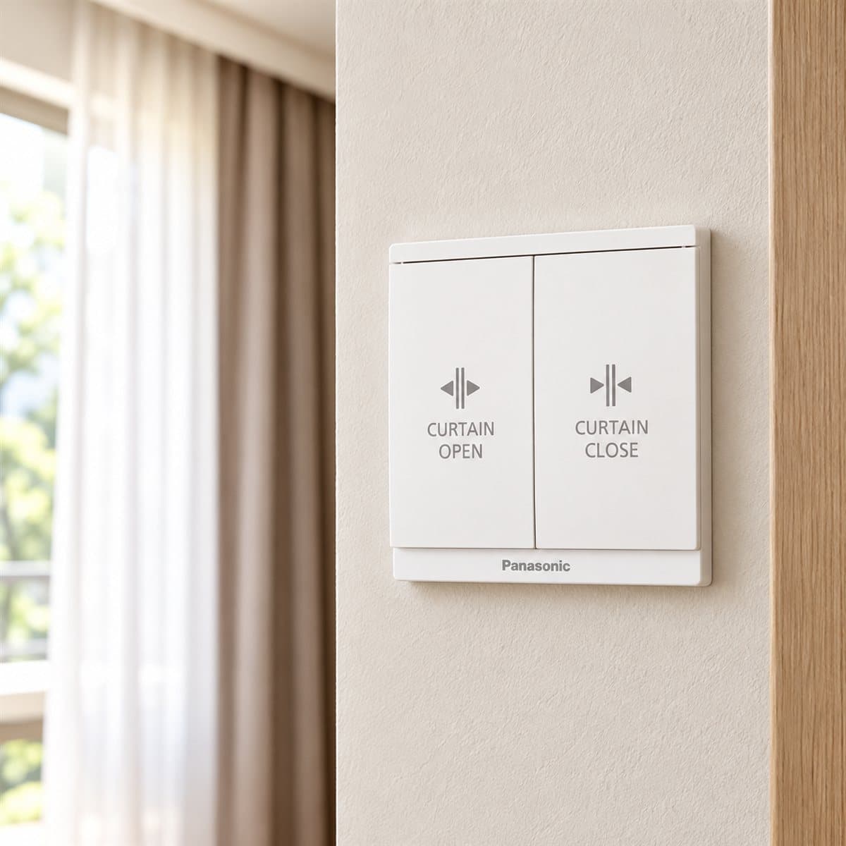 Nút nhấn rèm cửa Moderva Panasonic đã lắp đặt trong nhà