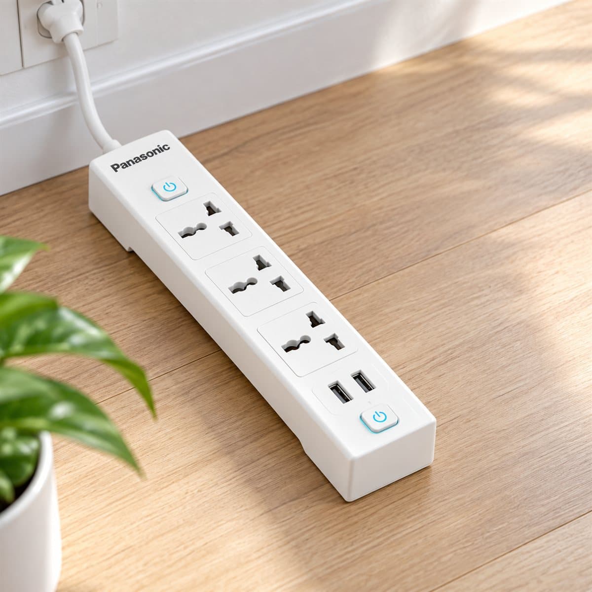 Ổ cắm có dây 3 ổ đa năng + 2 USB + 2 công tắc Panasonic đã lắp đặt trong nhà