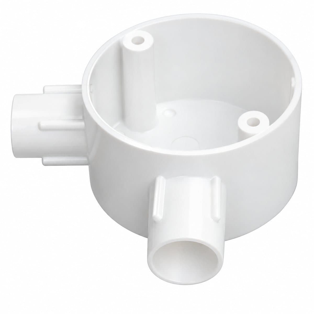 Hộp nối tròn 2 ngã vuông ống luồn PVC Panasonic trên nền trắng, ảnh sản phẩm chính diện