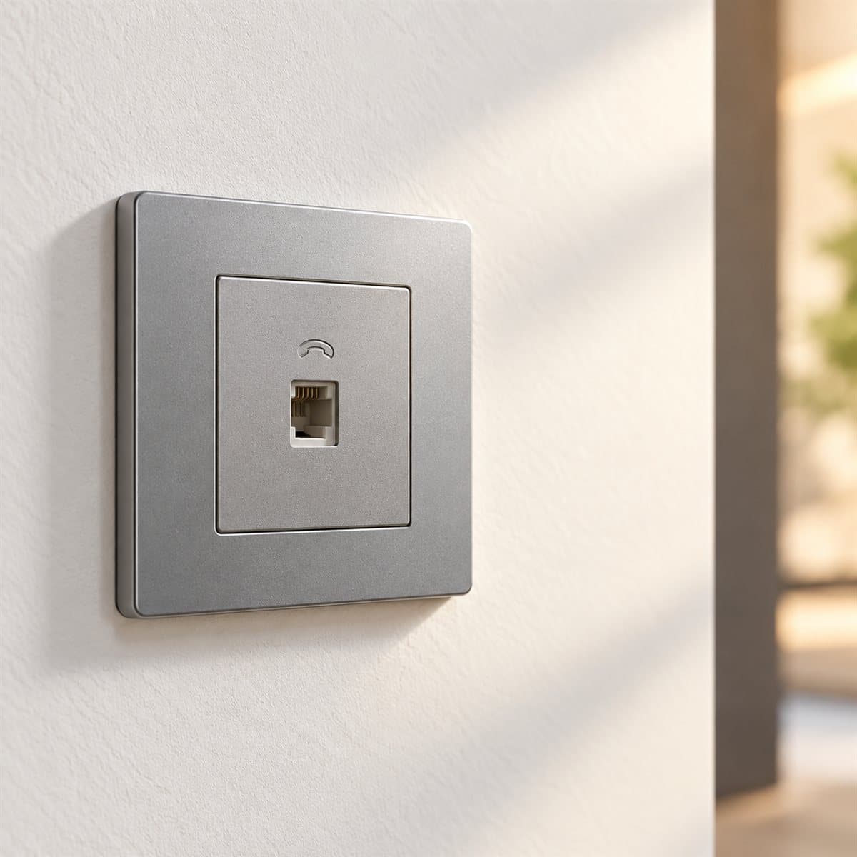 Ổ cắm điện thoại đơn Mallia Senses Legrand đã lắp đặt trong nhà