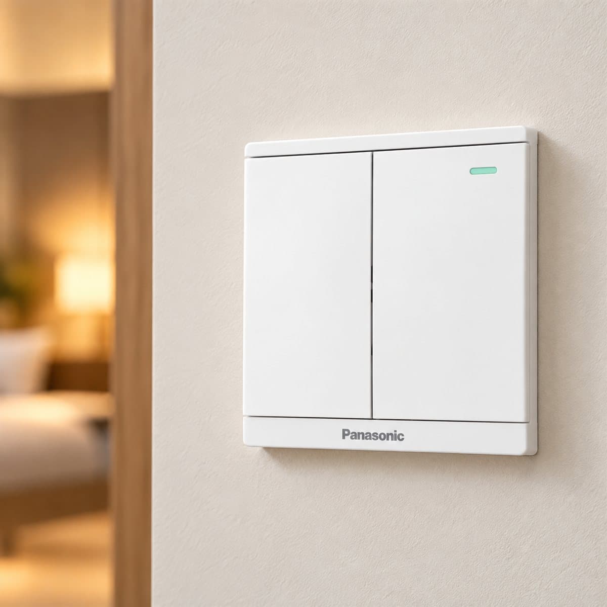 Bộ 2 công tắc C, 2 chiều, dạ quang Moderva Panasonic đã lắp đặt trong nhà