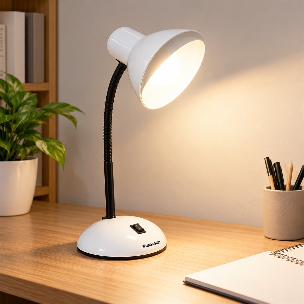 Đèn bàn trang trí đui E27 NDKC02 Panasonic đã lắp đặt, đang chiếu sáng