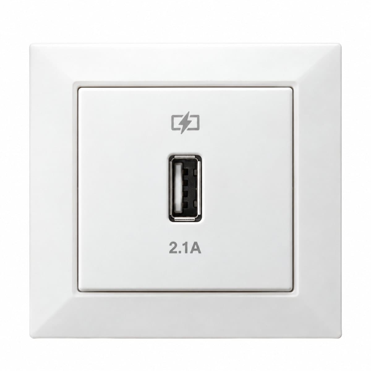 Ổ sạc USB đơn Vivace Schneider trên nền trắng, ảnh sản phẩm chính diện