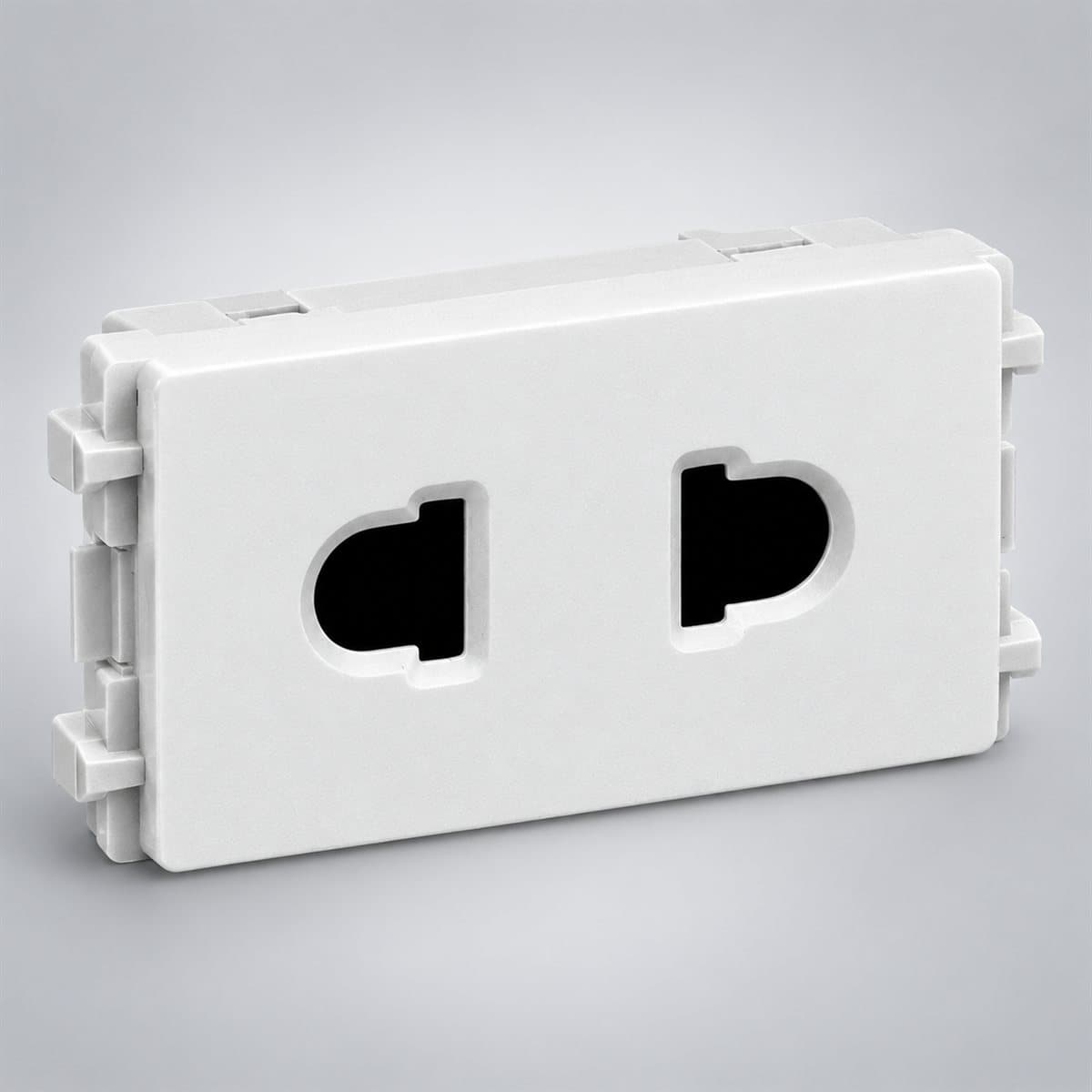 Ổ cắm đơn 2 chấu ZENcelo A Schneider chụp góc nghiêng 3/4, thấy rõ mặt và cạnh bên