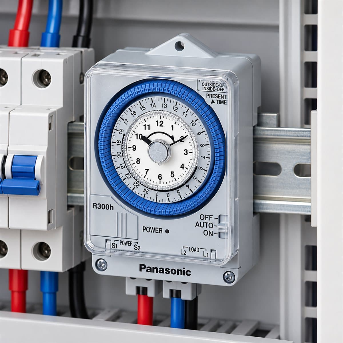 Công tắc đồng hồ 24h gắn thanh ray DIN Panasonic đã lắp đặt trong nhà