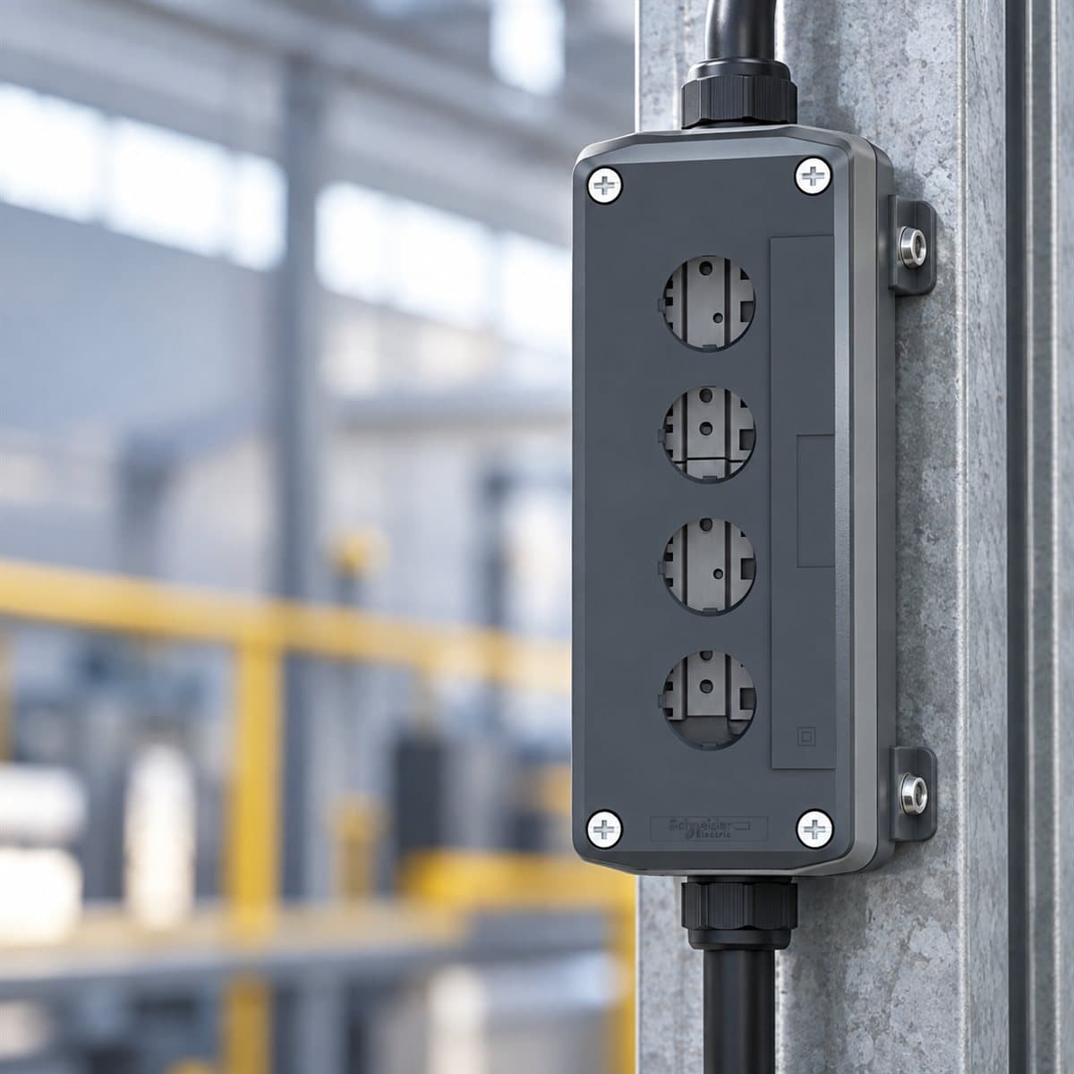 Hộp điều khiển rỗng 4 lỗ Harmony XAL Schneider đã lắp đặt trong nhà