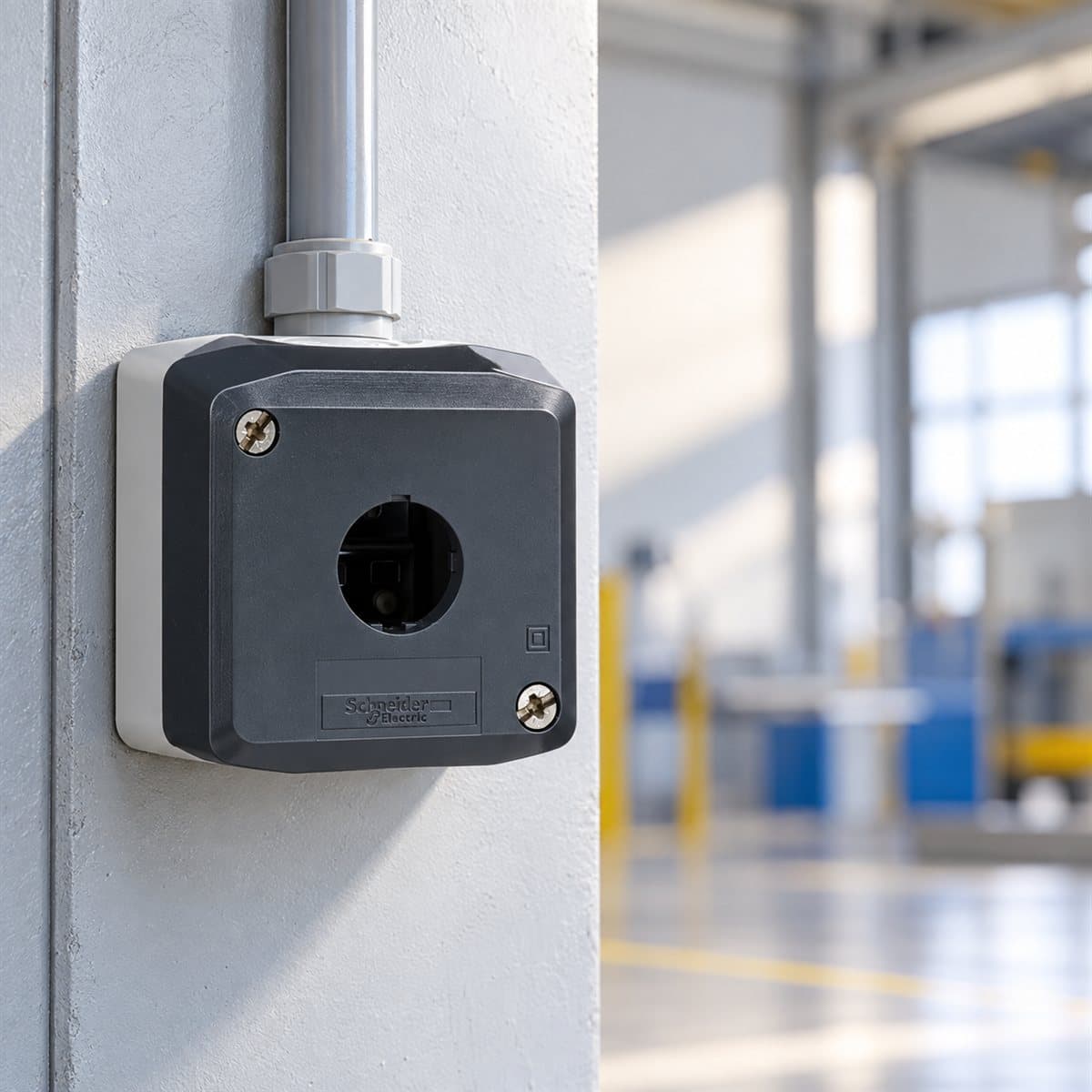 Hộp điều khiển rỗng 1 lỗ Harmony XAL Schneider đã lắp đặt trong nhà