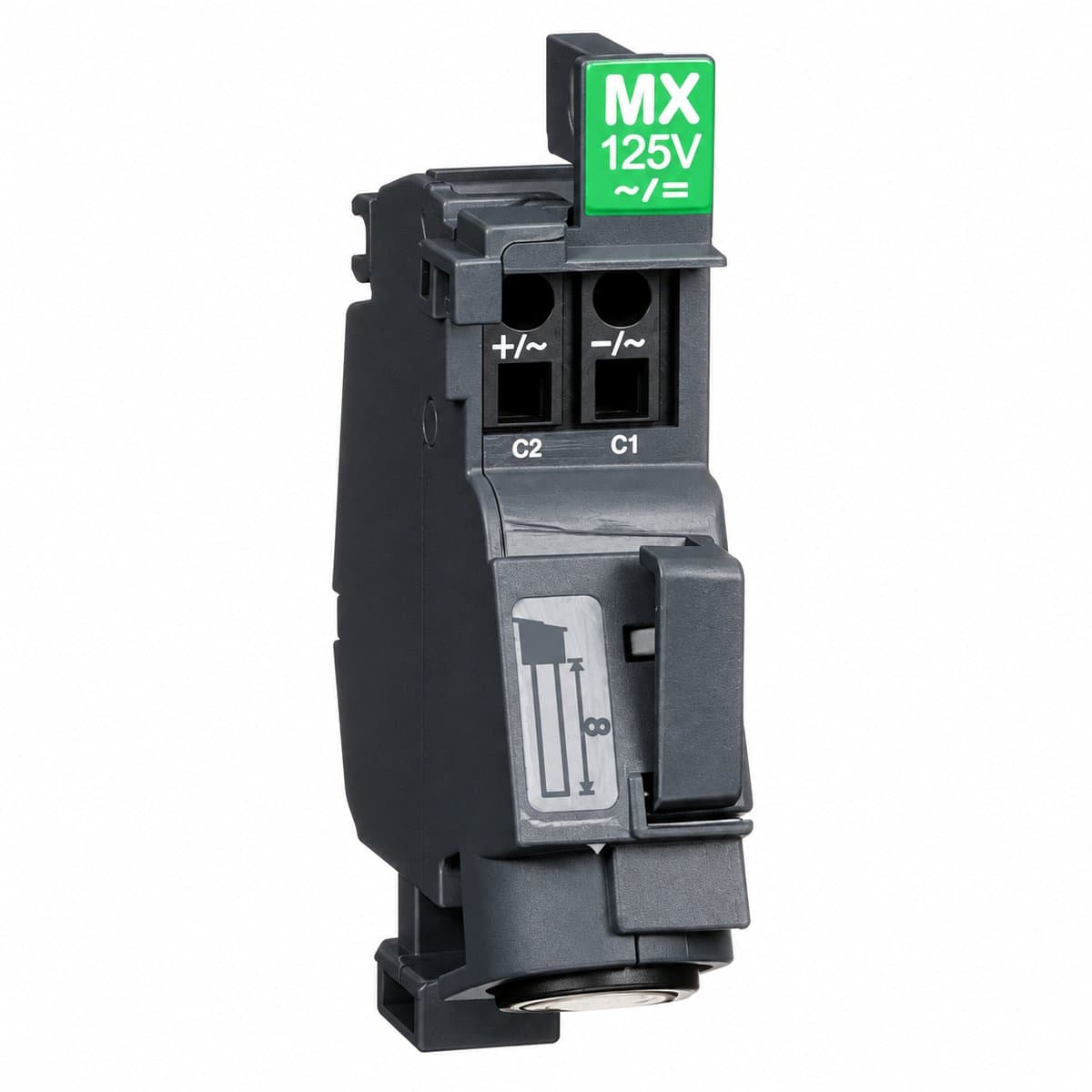 Cuộn MX/MN cho MCCB ComPacT NSXm Schneider trên nền trắng, ảnh sản phẩm chính diện