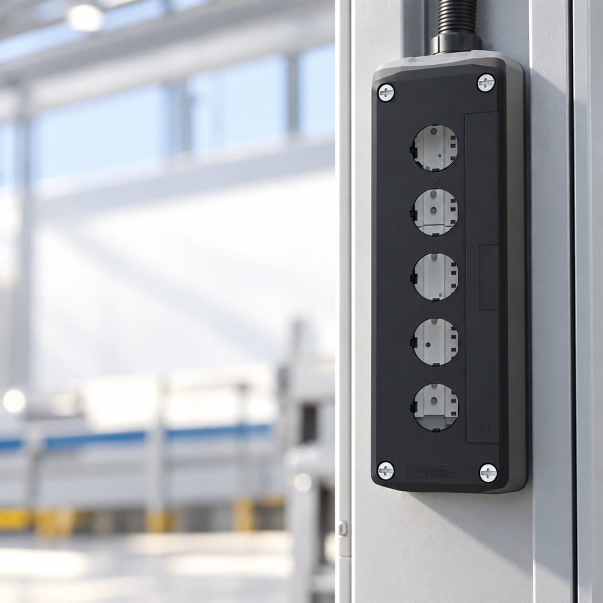 Hộp điều khiển rỗng 5 lỗ Harmony XAL Schneider đã lắp đặt trong nhà