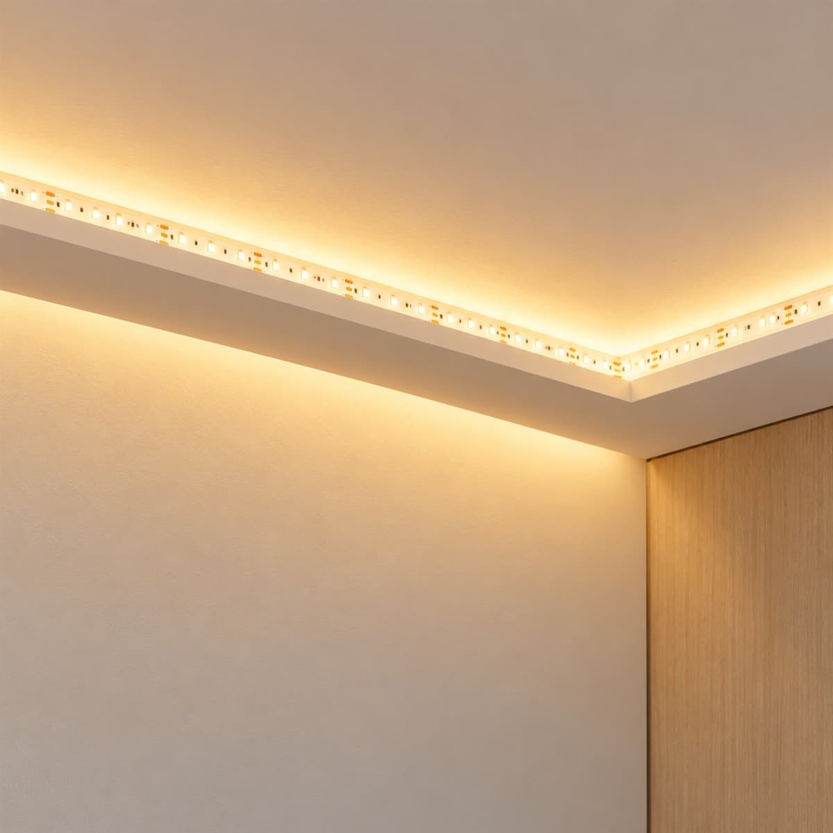 LED dây 1 màu Lumi (cuộn 5m) đã lắp đặt, đang chiếu sáng