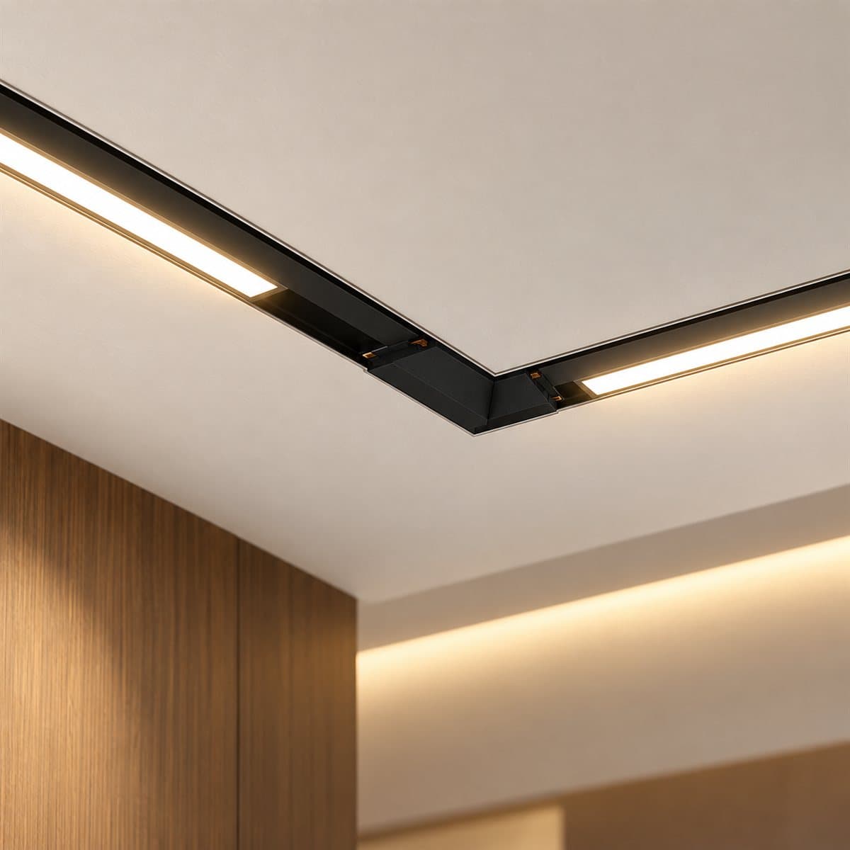 Thanh ray nam châm lắp âm NMG-RR Panasonic đã lắp đặt, đang chiếu sáng