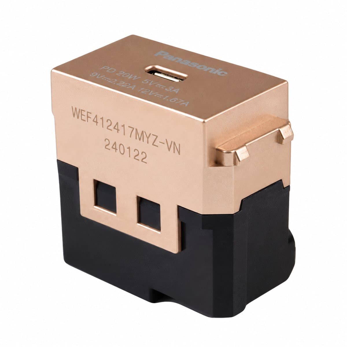 Ổ cắm sạc USB 1 cổng chuẩn C, PD, bắt vít Halumie Panasonic trên nền trắng, ảnh sản phẩm chính diện