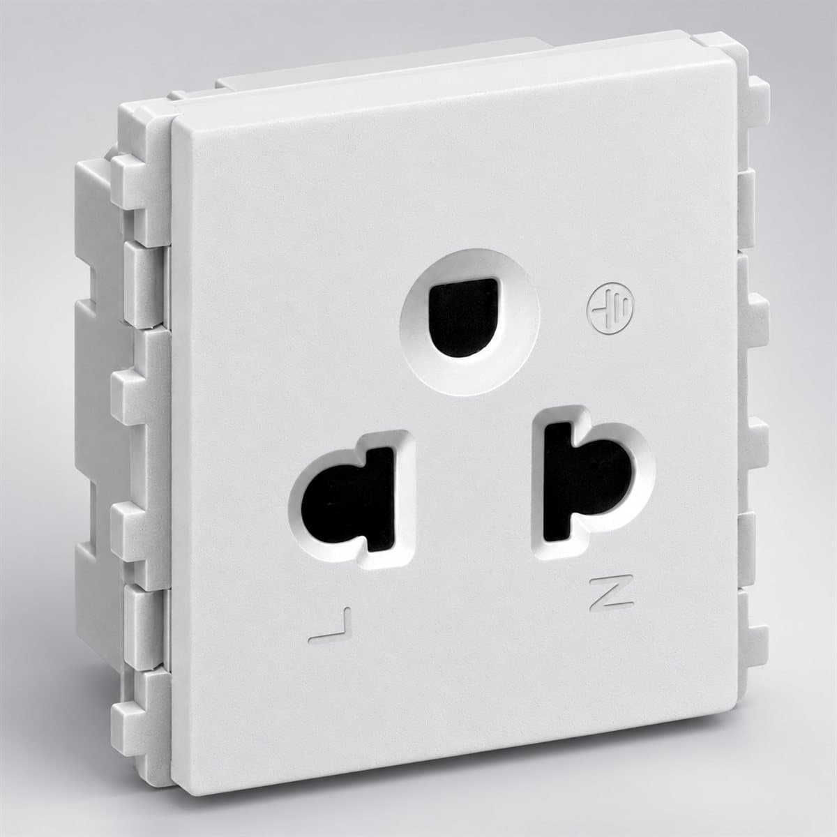 Ổ cắm đơn 3 chấu ZENcelo A Schneider chụp góc nghiêng 3/4, thấy rõ mặt và cạnh bên
