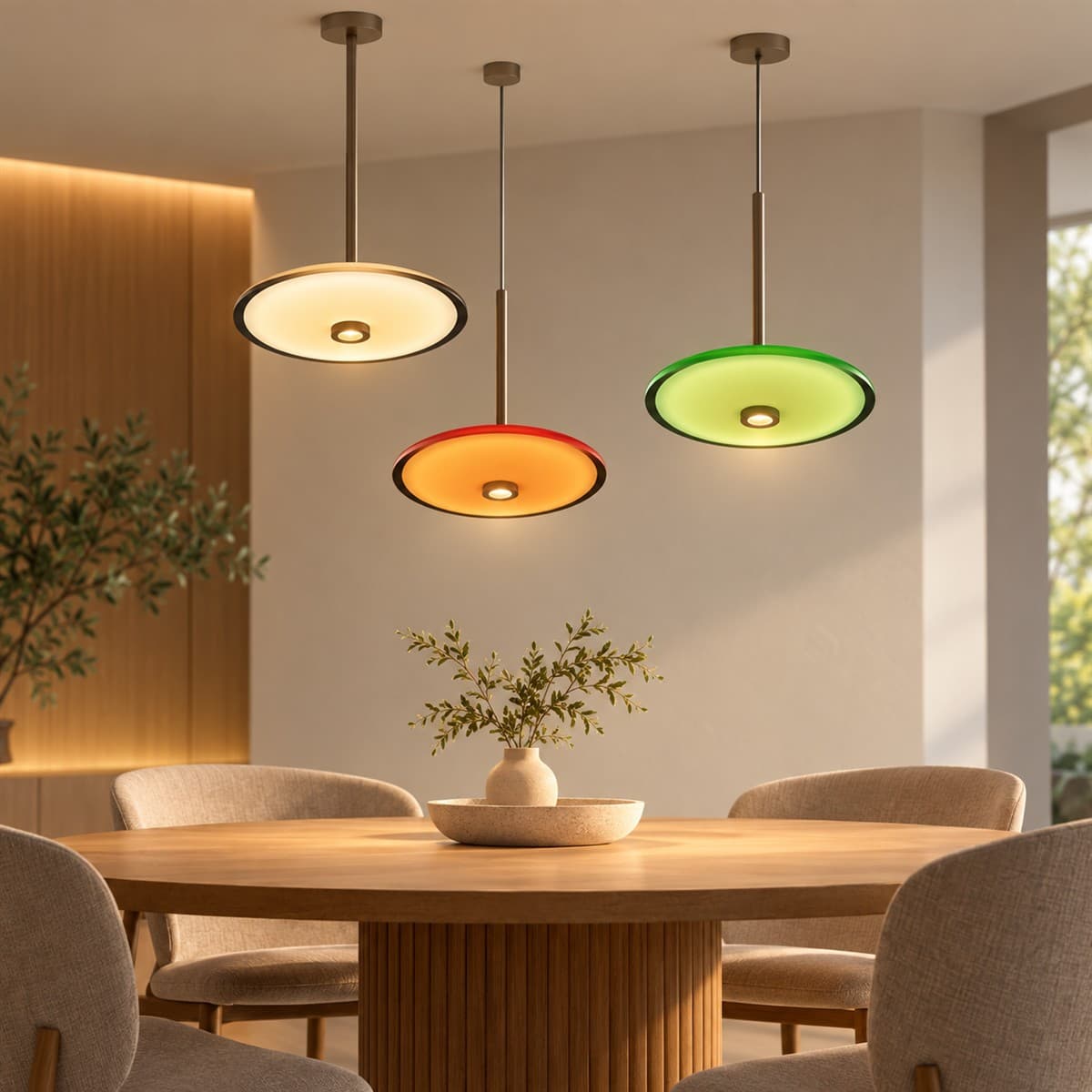 Đèn thả Mira 8W 36° Lumi đã lắp đặt, đang chiếu sáng