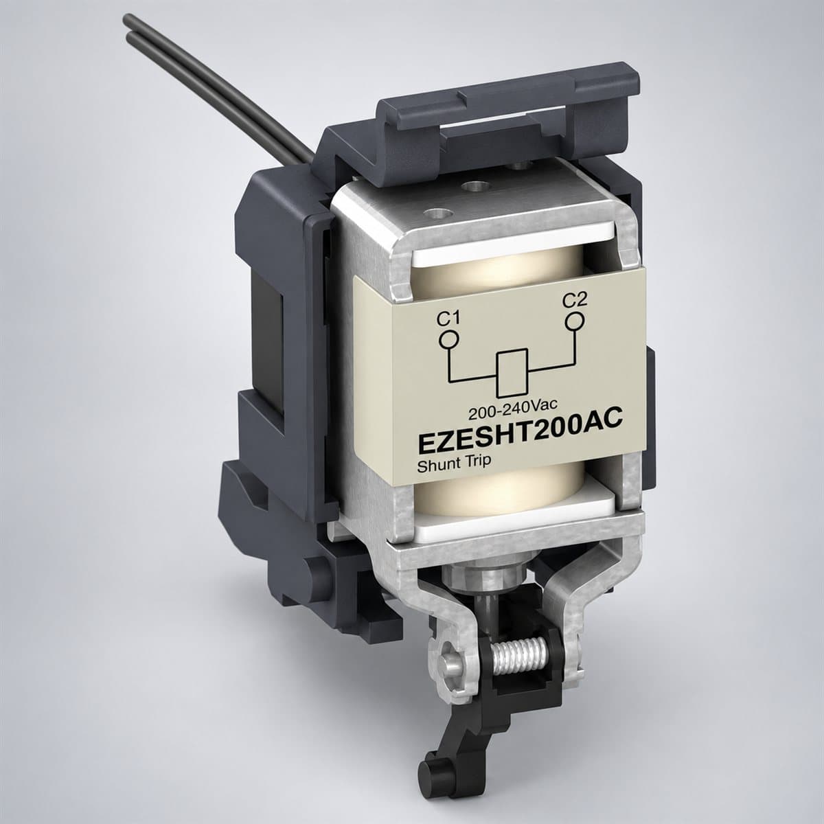 Cuộn shunt (STH) cho EasyPact EZC250 Schneider chụp góc nghiêng 3/4, thấy rõ mặt và cạnh bên