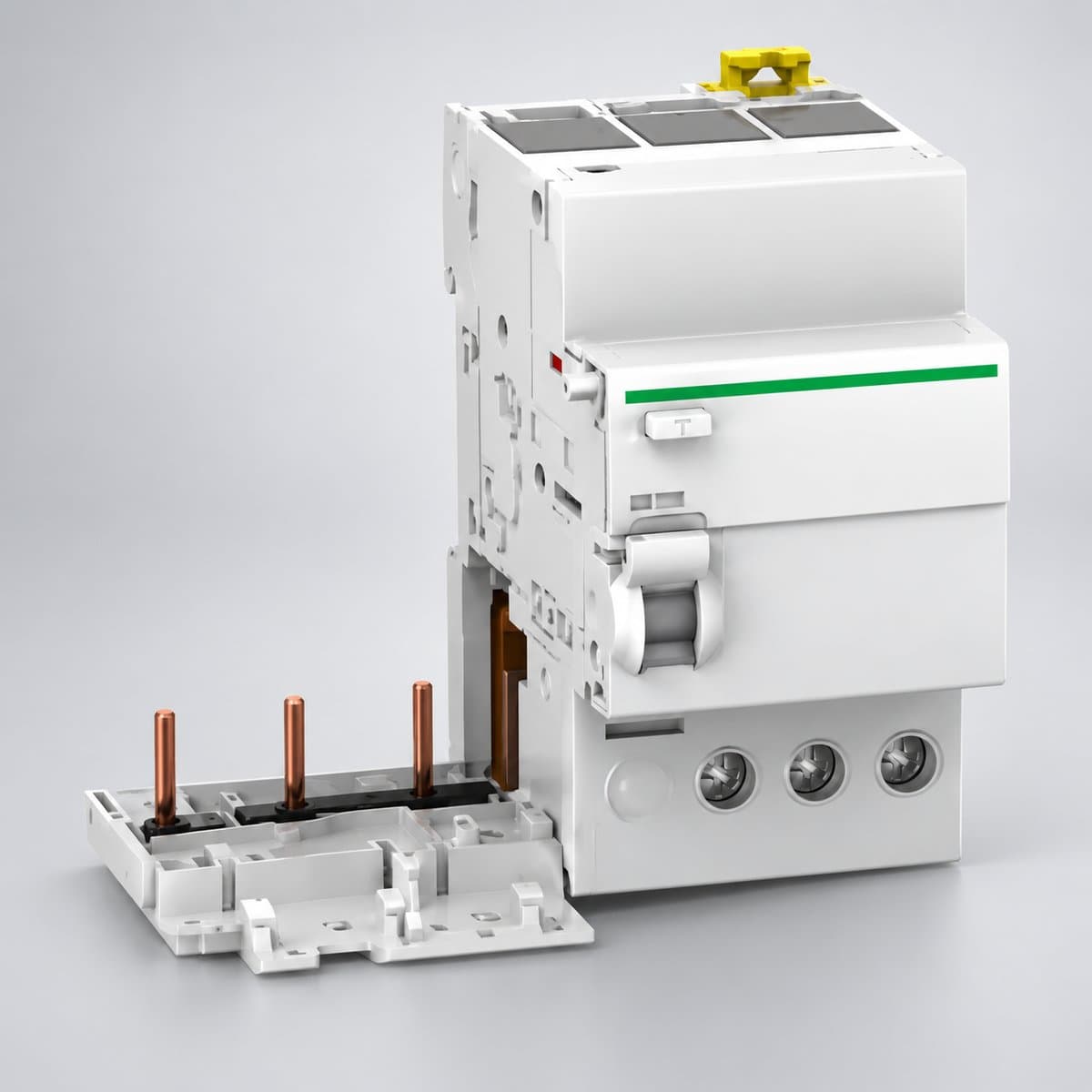 Phụ kiện & Module Vigi Schneider chụp góc nghiêng 3/4, thấy rõ mặt và cạnh bên