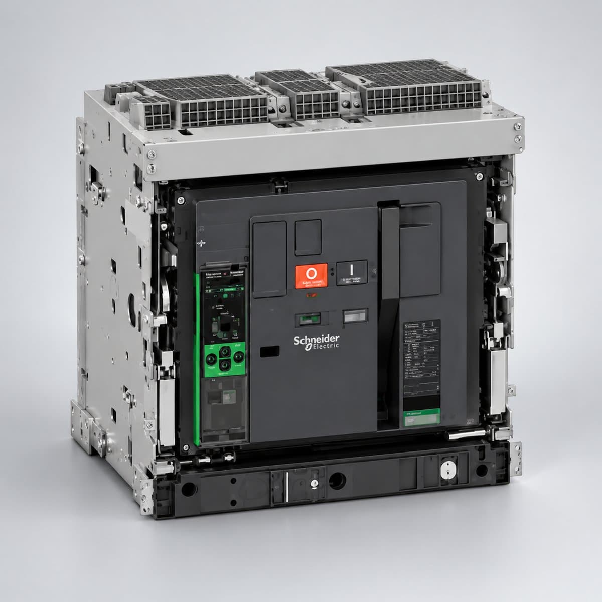 ACB MasterPacT MTZ2/MTZ3 Active 800-6300A Schneider chụp góc nghiêng 3/4, thấy rõ mặt và cạnh bên