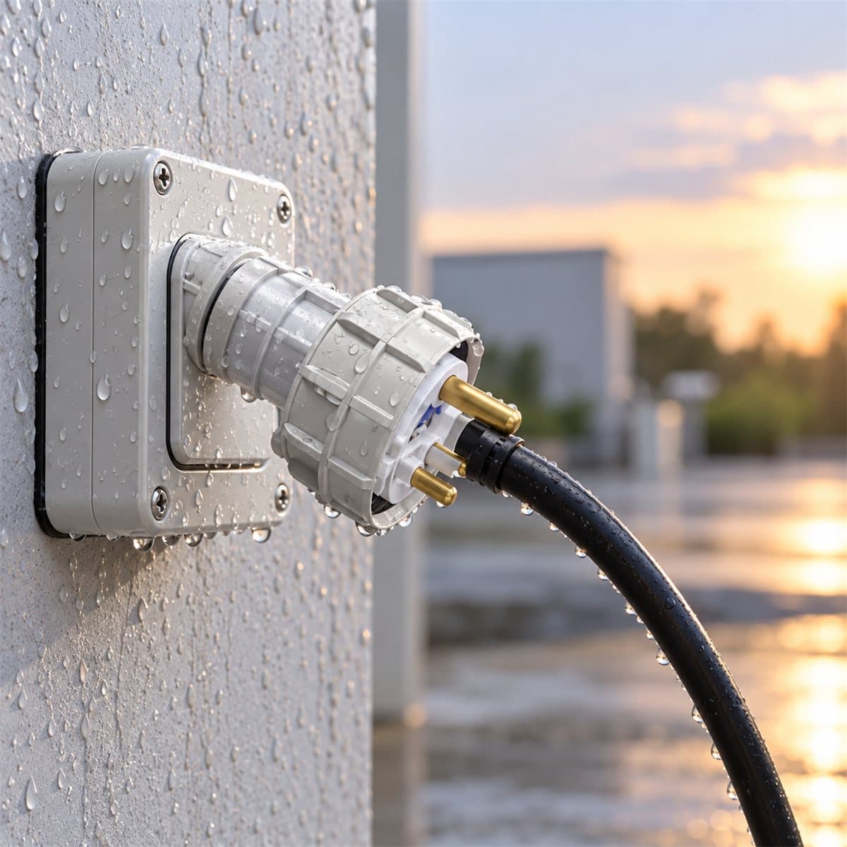 Ổ cắm có công tắc chống nước S56 Schneider đã lắp đặt trong nhà