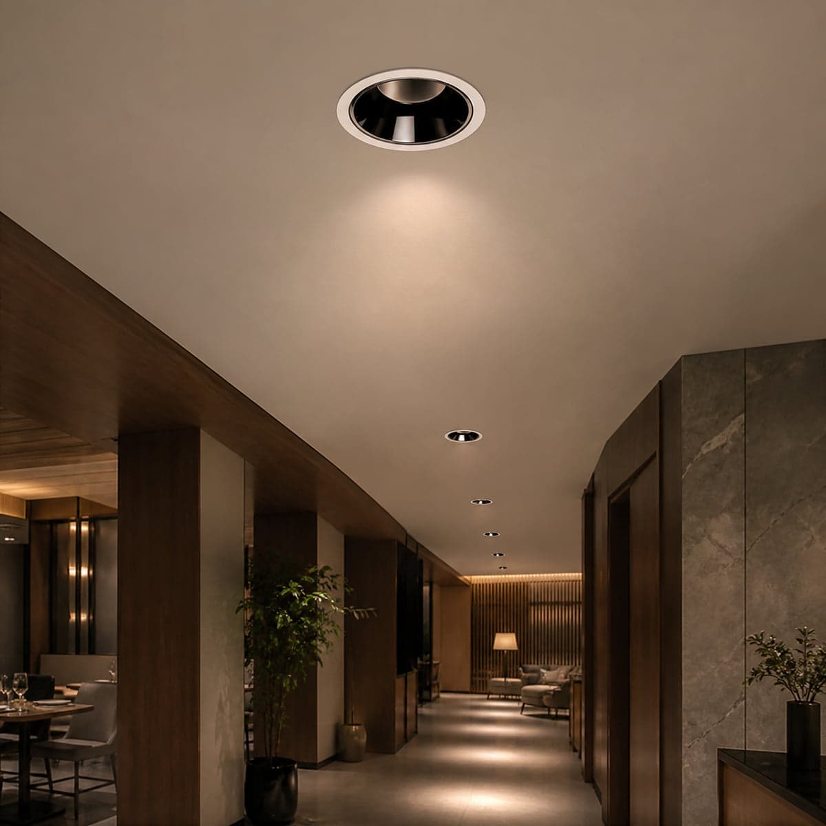 DOWNLIGHT CHỐNG CHOÁ đã lắp đặt, đang chiếu sáng