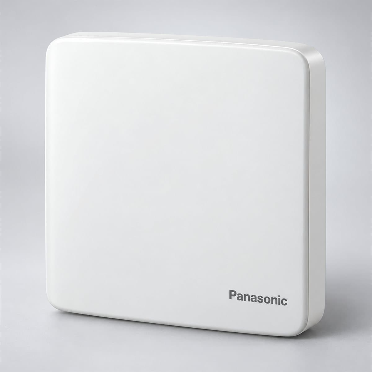 Bộ 1 công tắc B, 1 chiều, cắm nhanh Minerva Panasonic chụp góc nghiêng 3/4, thấy rõ mặt và cạnh bên