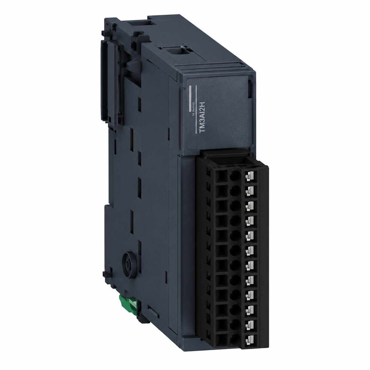 Mô-đun I/O analog TM3 Modicon Schneider trên nền trắng, ảnh sản phẩm chính diện