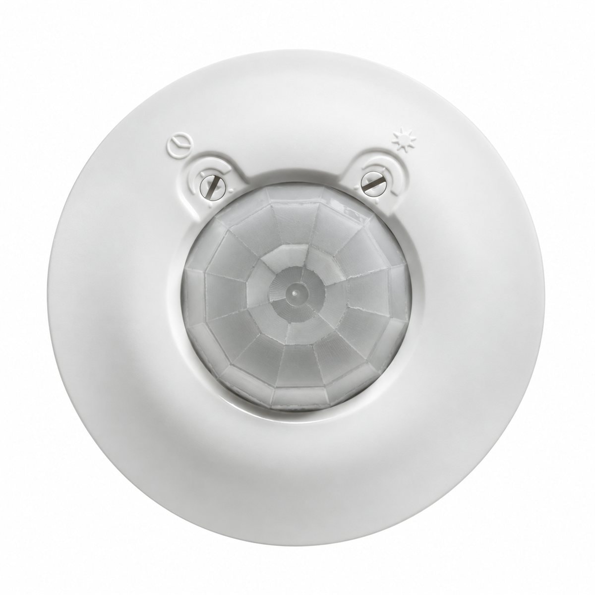 Cảm biến hồng ngoại gắn trần, góc quét 360 độ Legrand trên nền trắng, ảnh sản phẩm chính diện