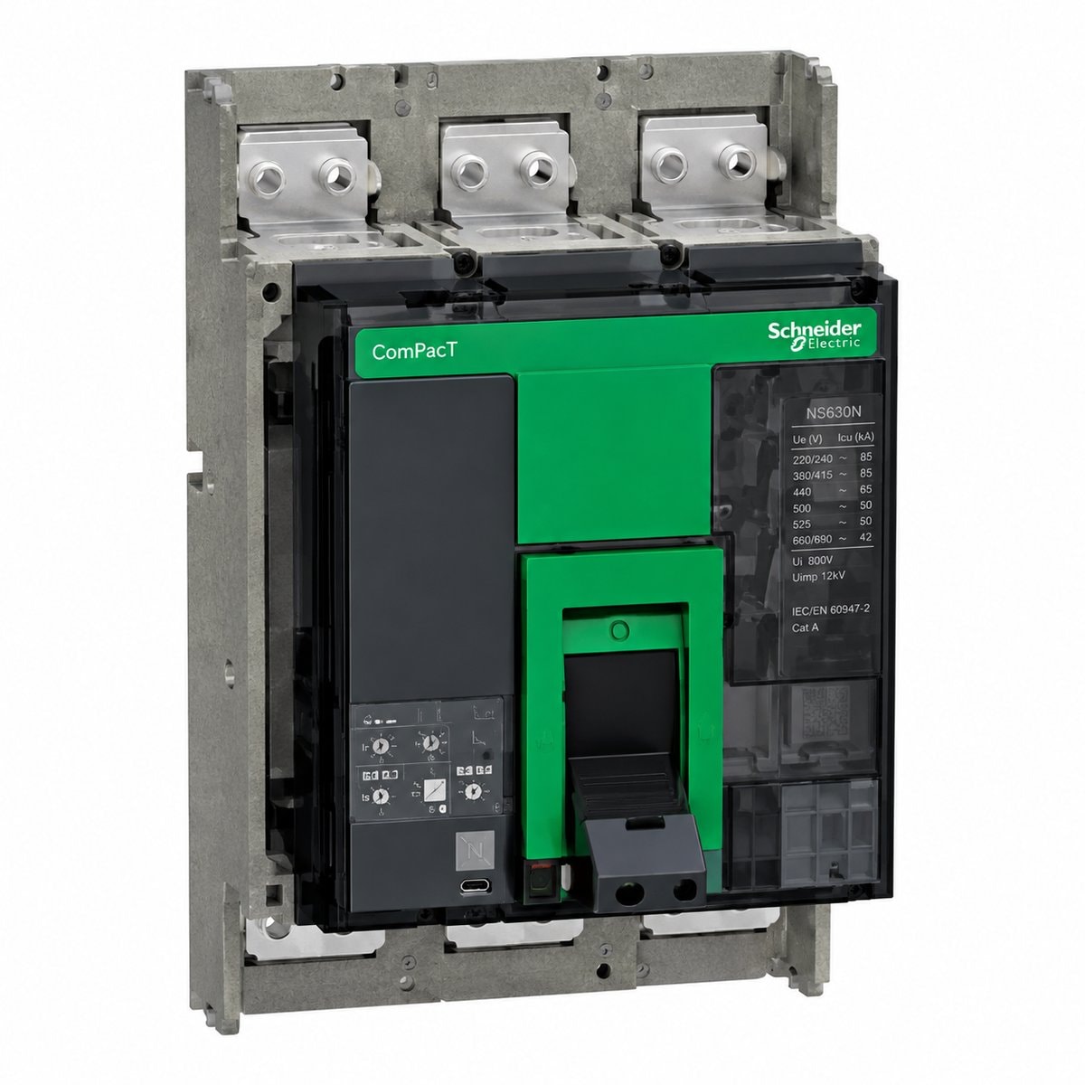 MCCB ComPacT NS 630-3200A Schneider trên nền trắng, ảnh sản phẩm chính diện