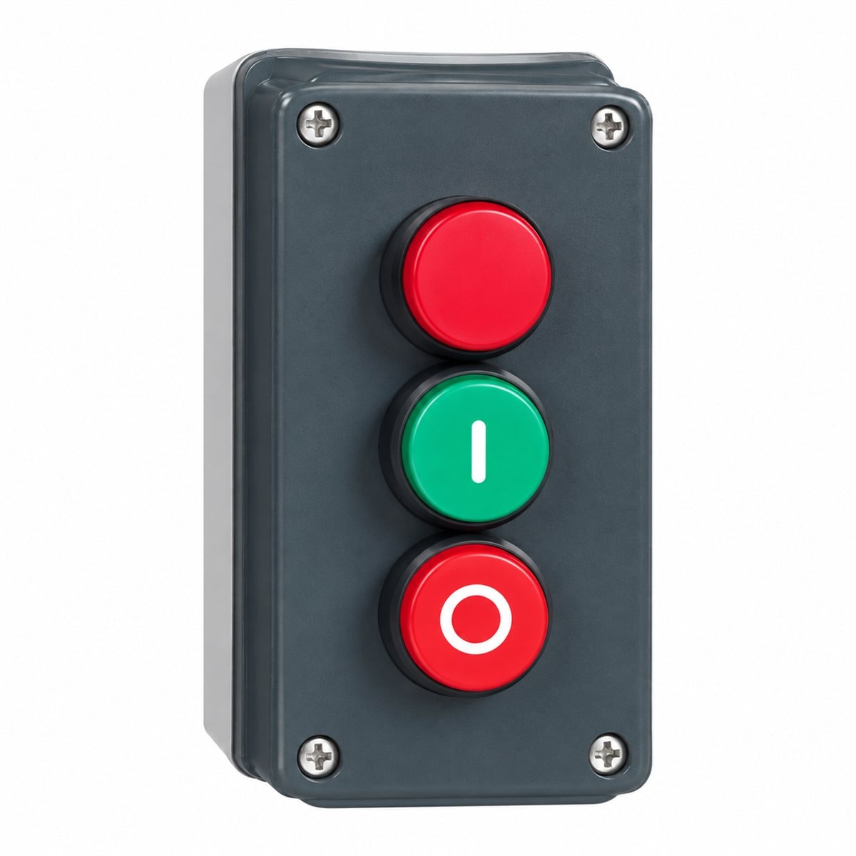 Hộp 2 nút nhấn Harmony XAL Schneider trên nền trắng, ảnh sản phẩm chính diện