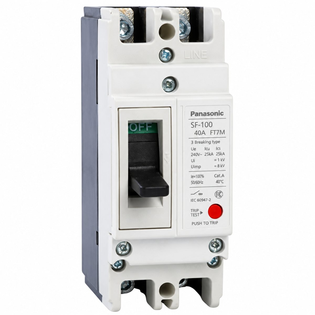 Cầu dao MCCB SF Series Panasonic trên nền trắng, ảnh sản phẩm chính diện