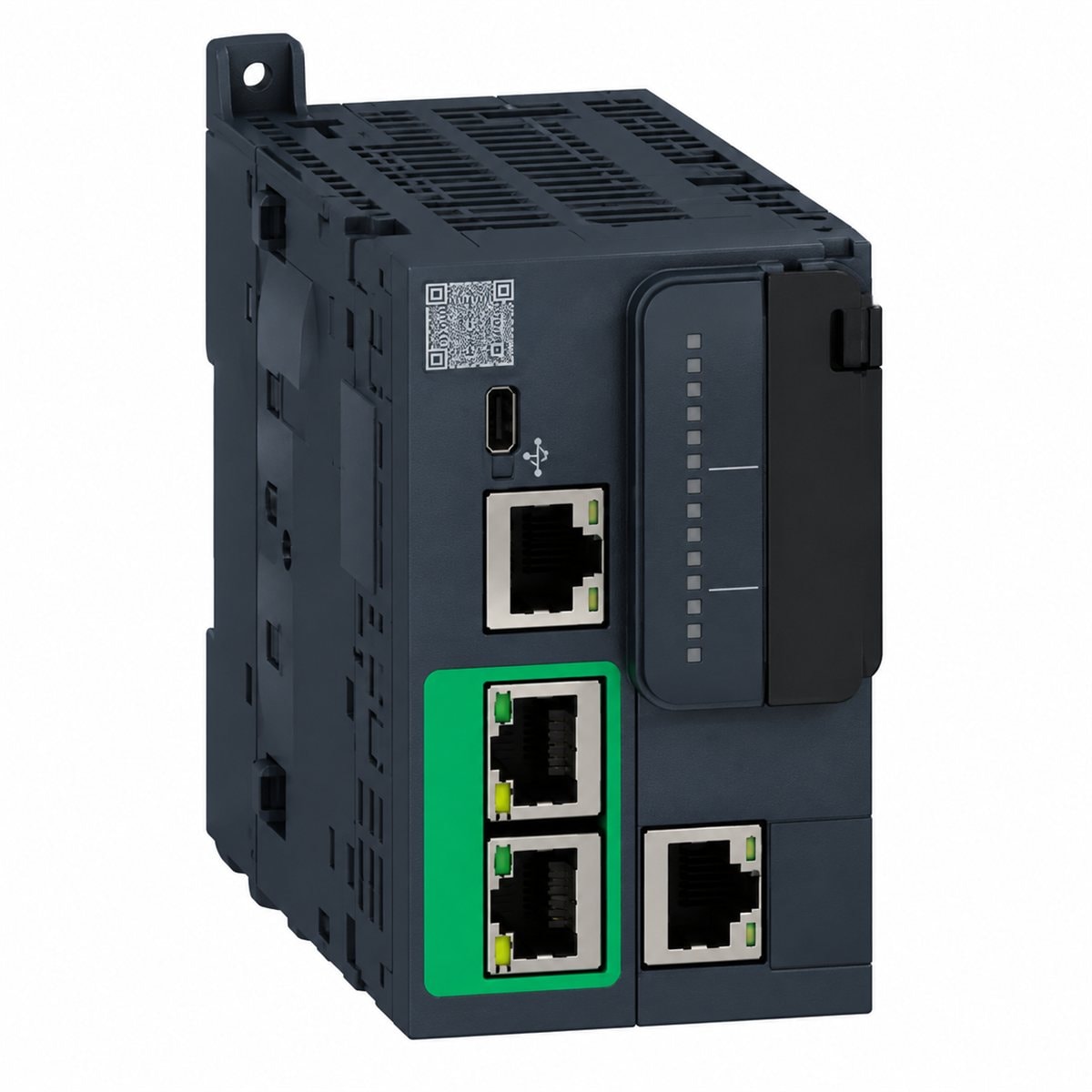 Bộ điều khiển PLC Modicon M251 Schneider trên nền trắng, ảnh sản phẩm chính diện