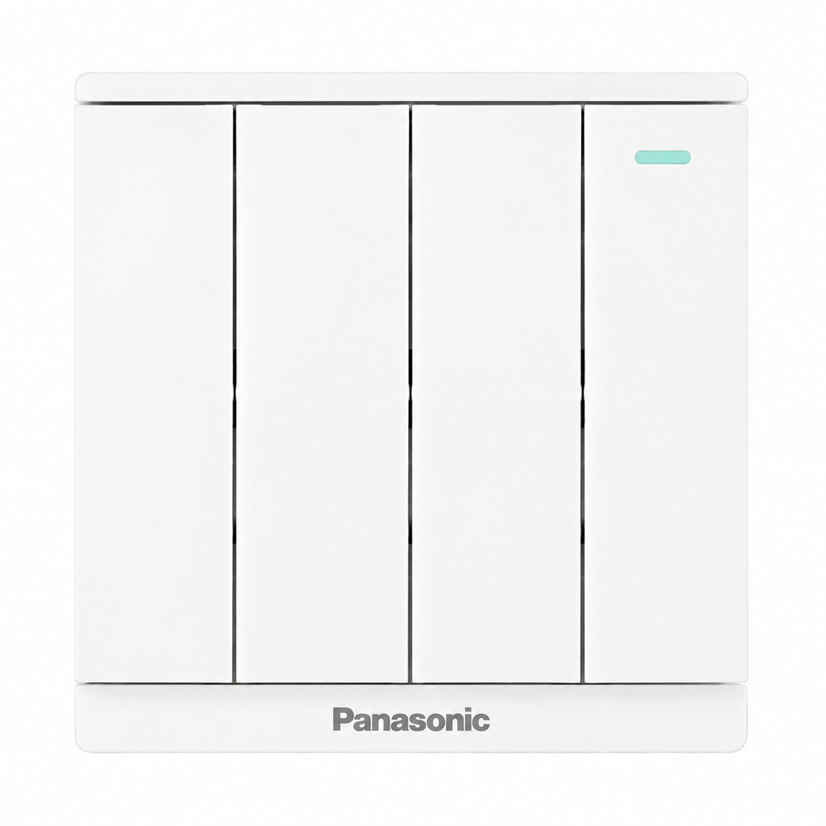 Bộ 4 công tắc C, 2 chiều, dạ quang Moderva Panasonic trên nền trắng, ảnh sản phẩm chính diện