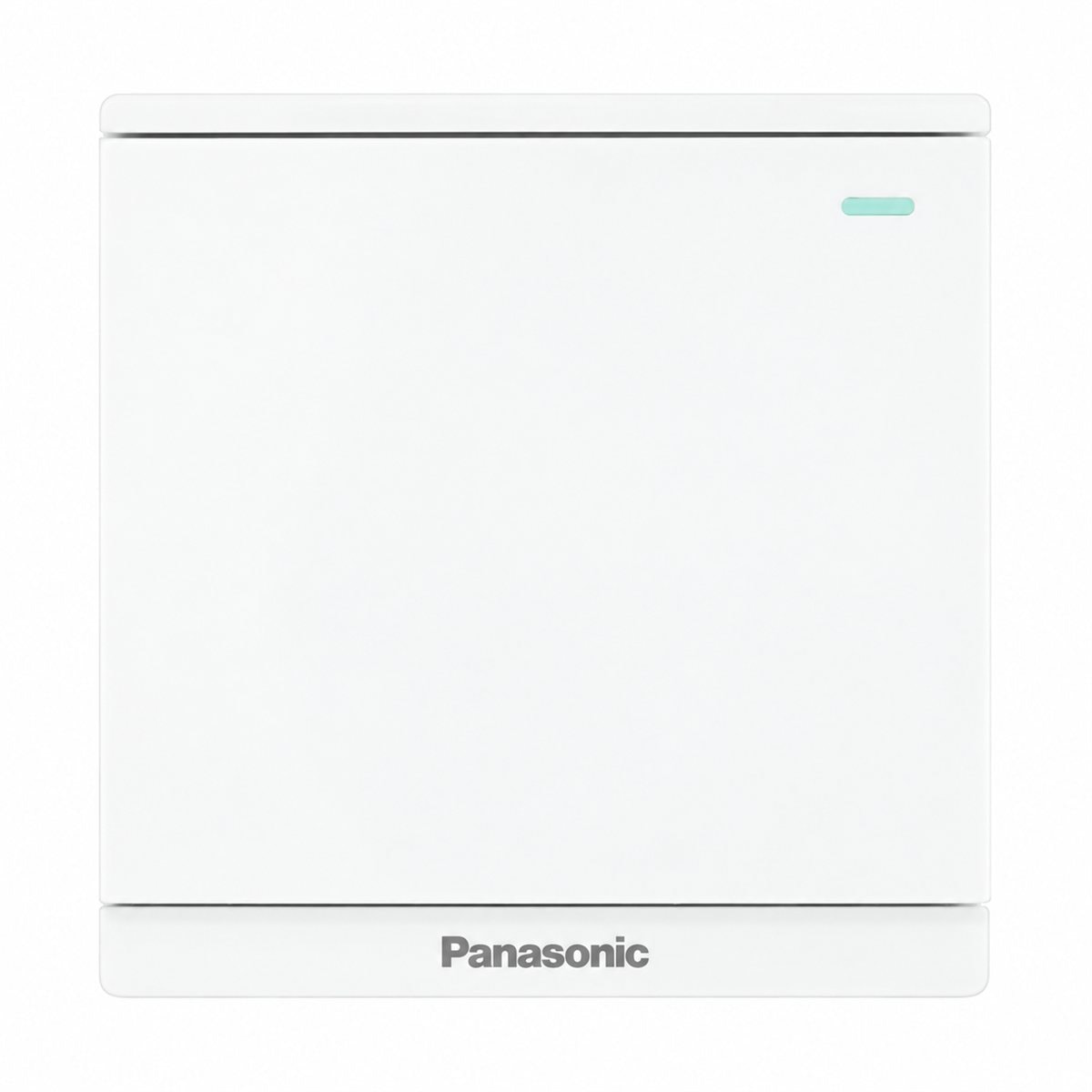 Bộ 1 công tắc C, 2 chiều, dạ quang Moderva Panasonic trên nền trắng, ảnh sản phẩm chính diện