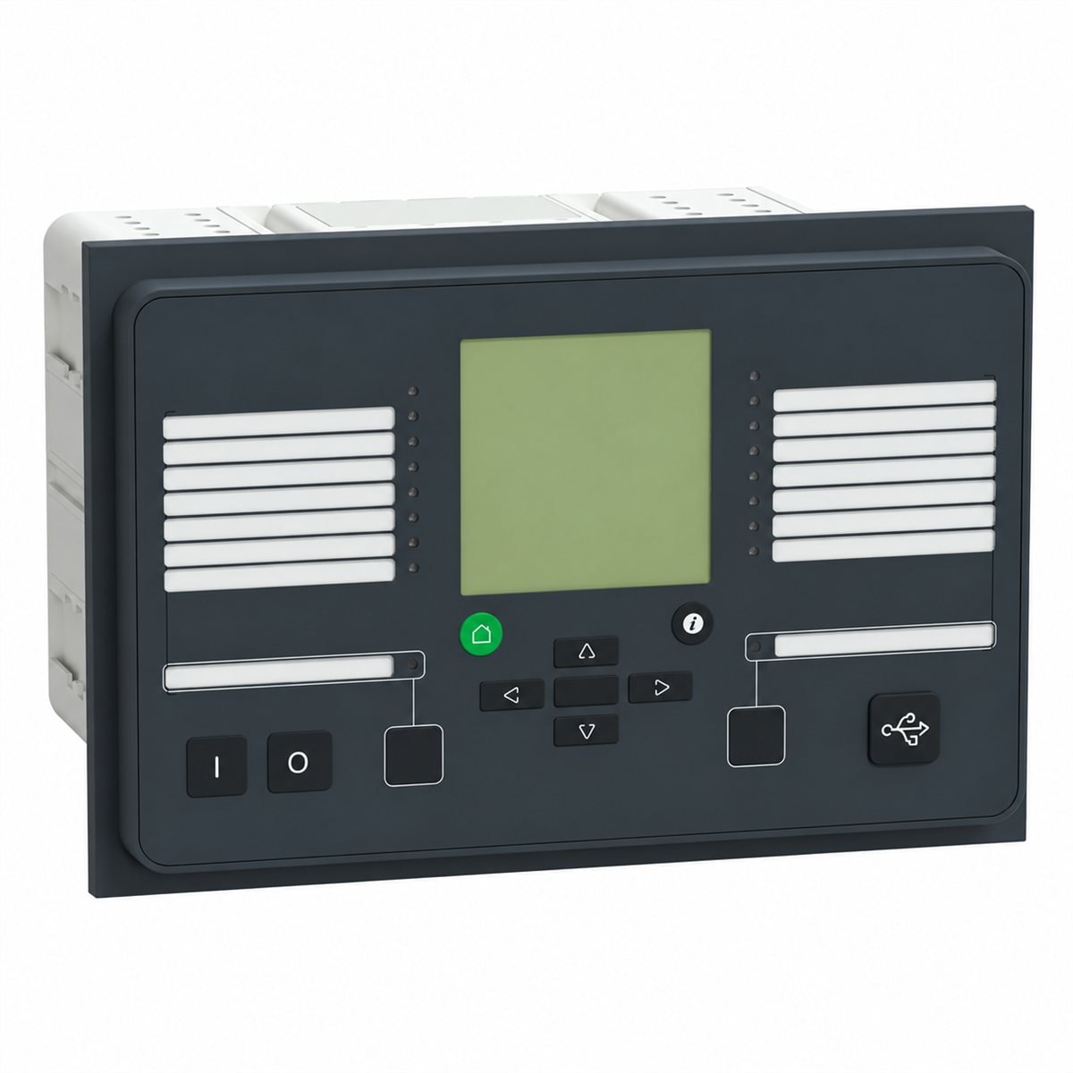 Rơ le bảo vệ PowerLogic Easergy P3 nâng cao Schneider trên nền trắng, ảnh sản phẩm chính diện