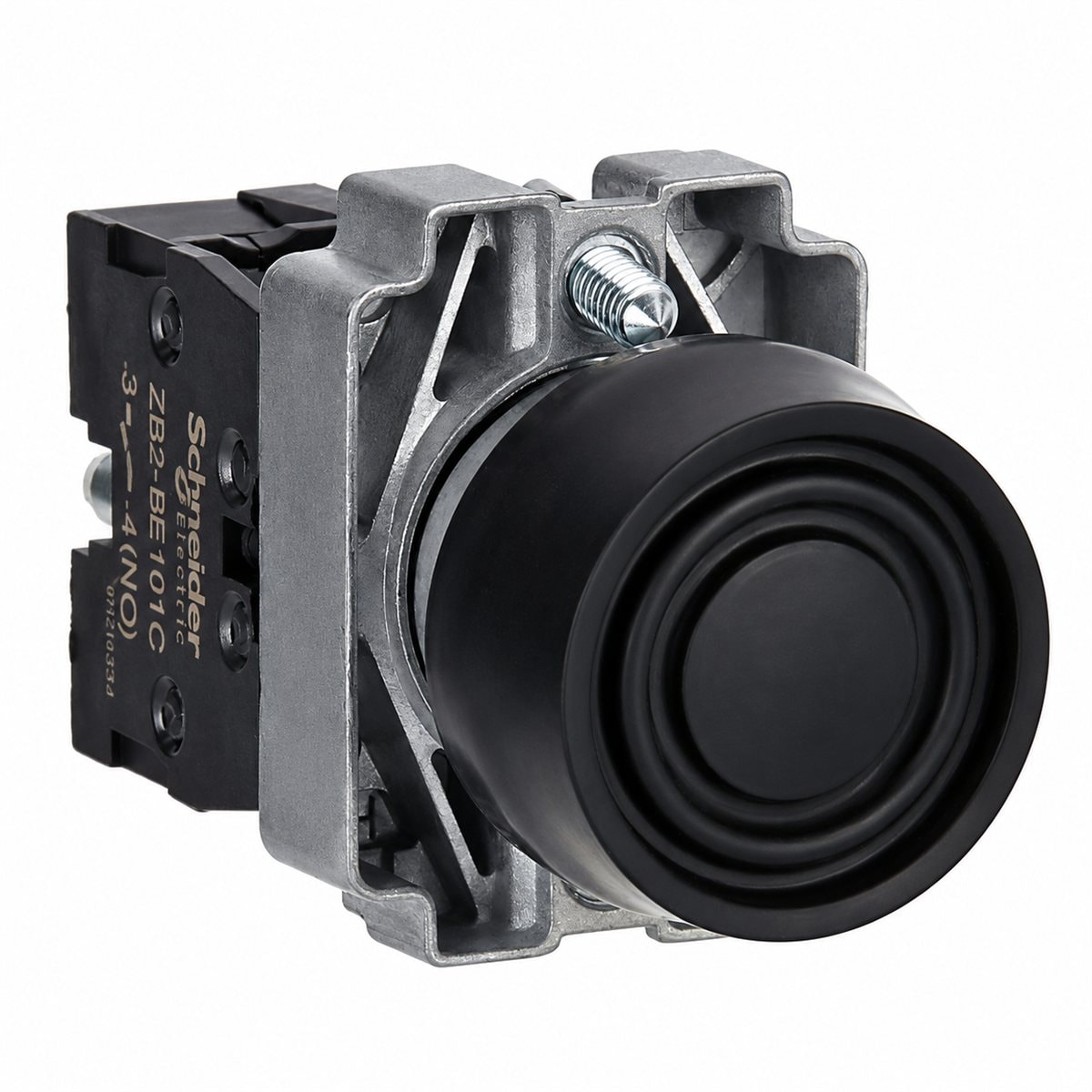 Nút nhấn chụp cao su trọn bộ Easy Harmony XB2 Schneider trên nền trắng, ảnh sản phẩm chính diện