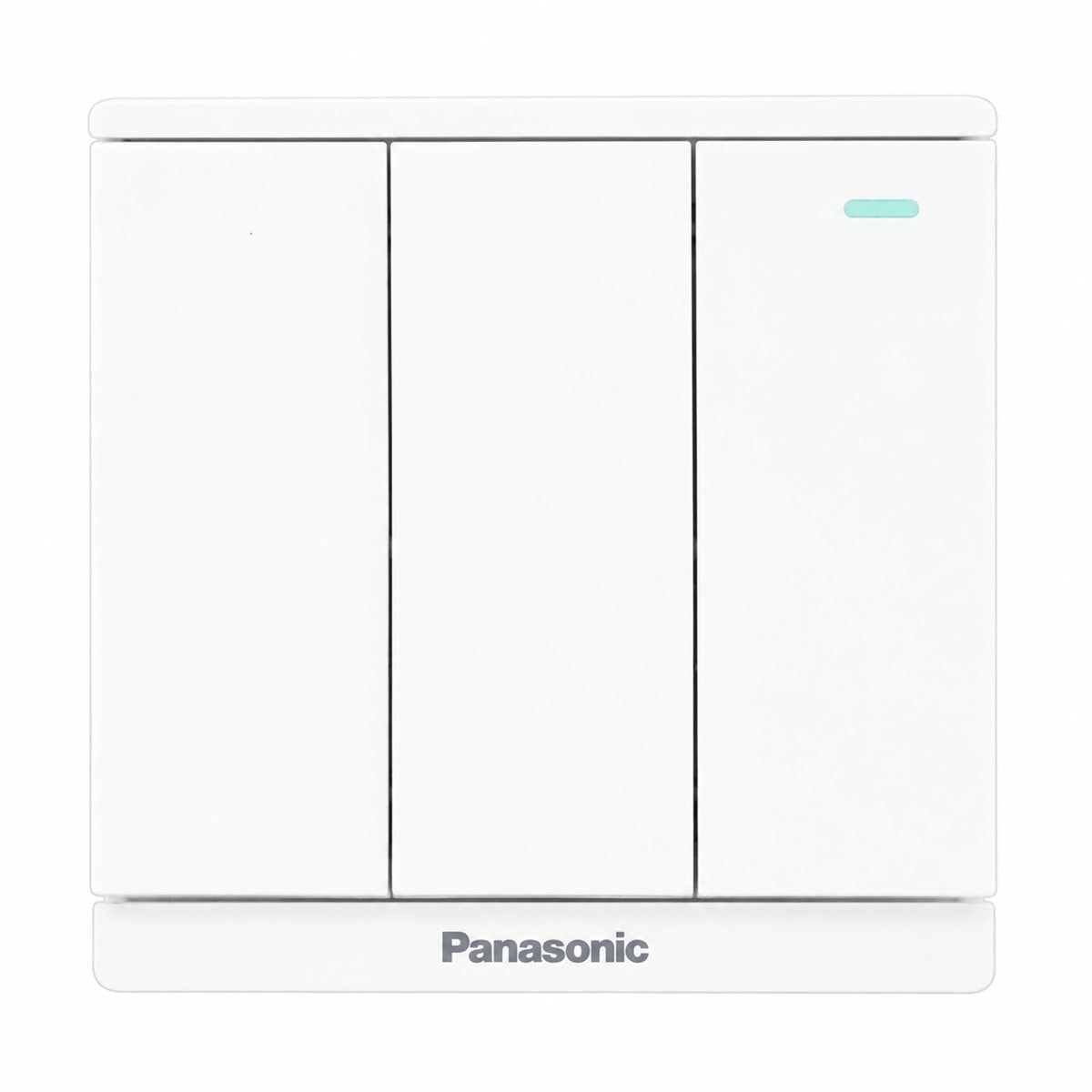 Bộ 3 công tắc B, 1 chiều, dạ quang Moderva Panasonic trên nền trắng, ảnh sản phẩm chính diện