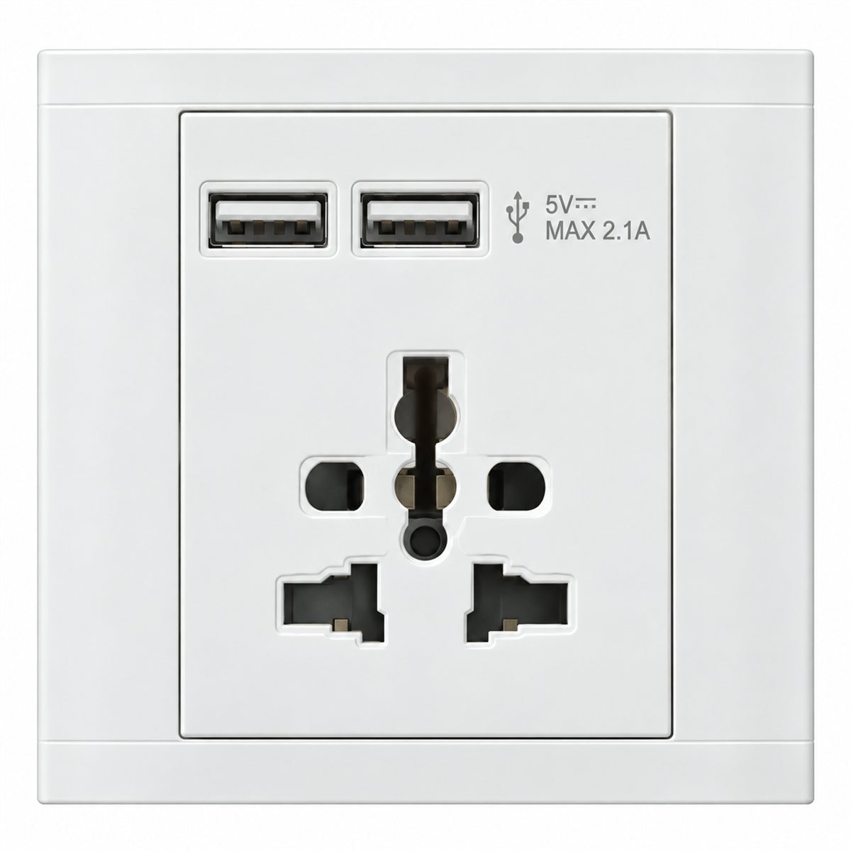 Ổ cắm đa năng và sạc USB đôi Vivace Schneider trên nền trắng, ảnh sản phẩm chính diện