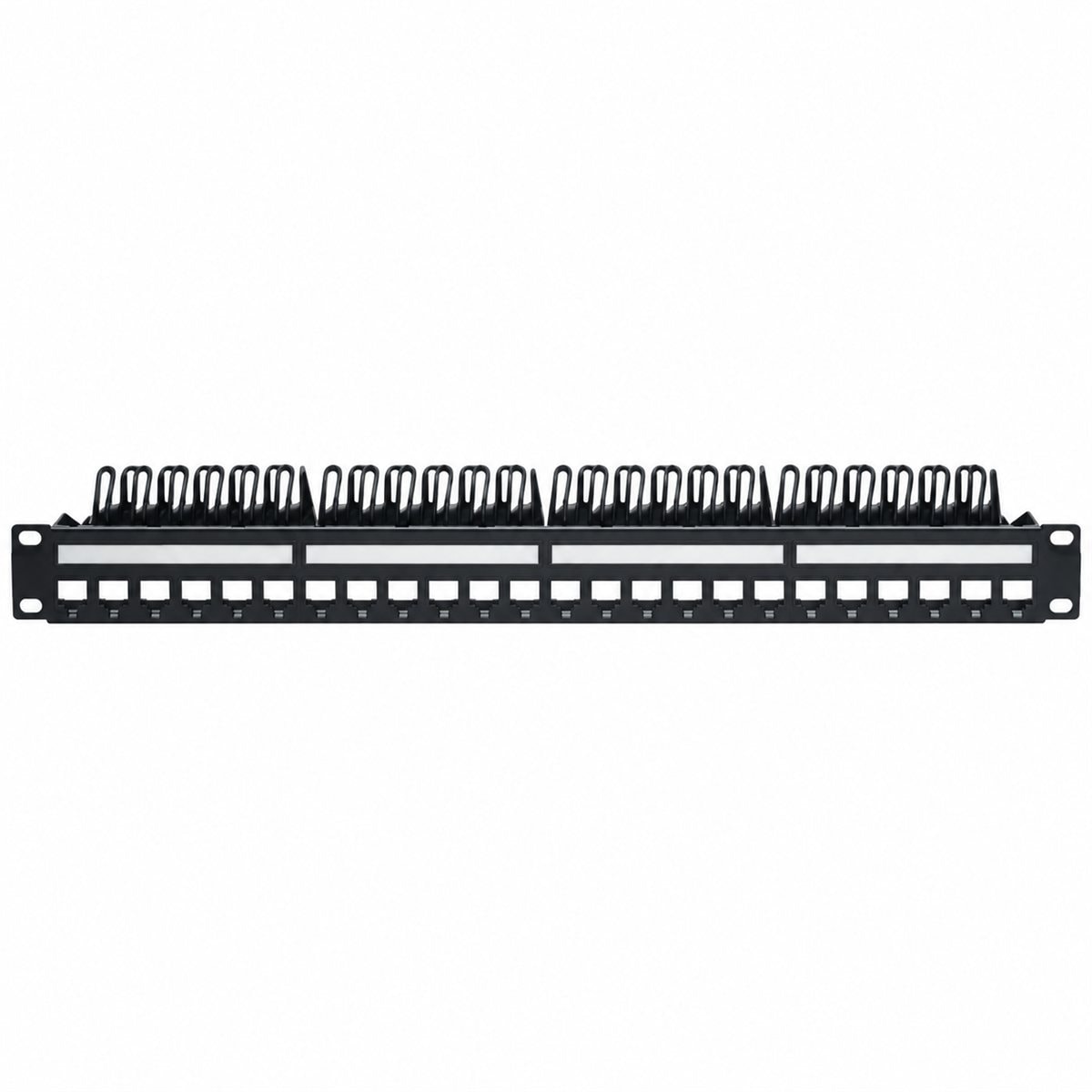 Thanh đấu nối 24 cổng Cat5e/Cat6 Legrand trên nền trắng, ảnh sản phẩm chính diện