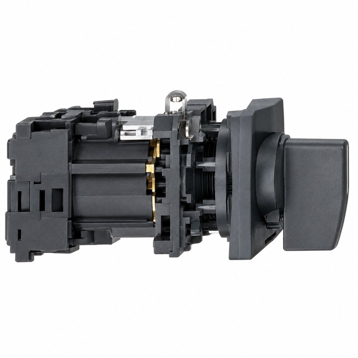 Công tắc cam Harmony K 12A Schneider trên nền trắng, ảnh sản phẩm chính diện