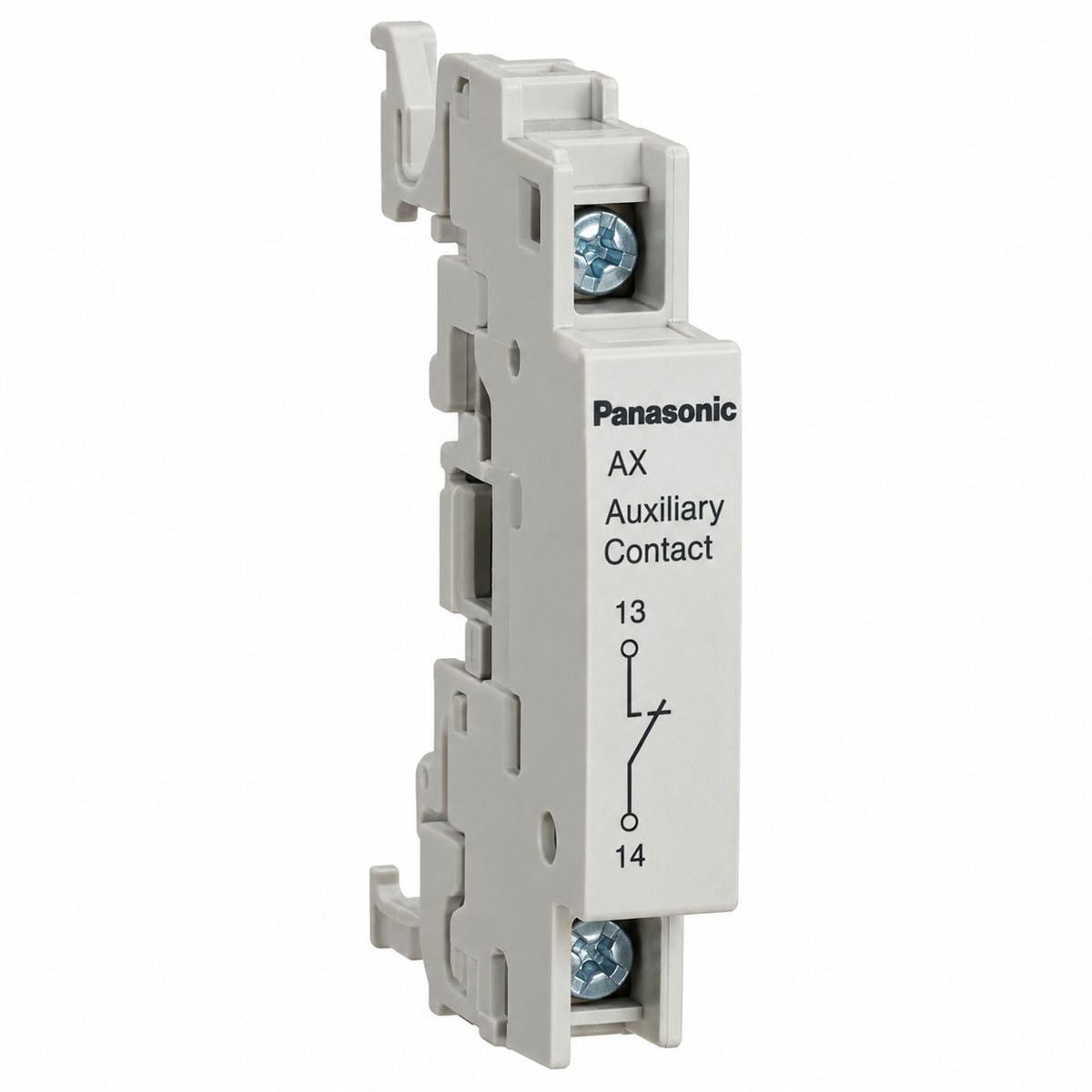Tiếp điểm phụ báo tín hiệu, bên trái MCCB SF Panasonic trên nền trắng, ảnh sản phẩm chính diện