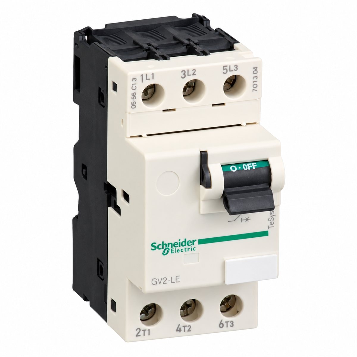 CB bảo vệ động cơ loại từ TeSys GV2LE nút nhấn Schneider trên nền trắng, ảnh sản phẩm chính diện