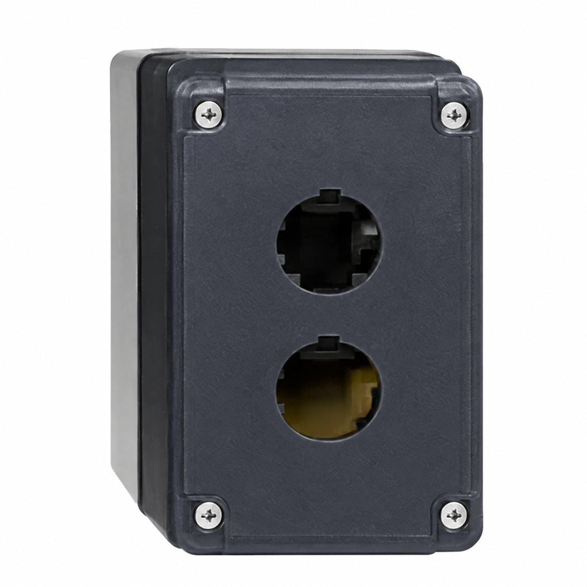 Hộp điều khiển rỗng Harmony XAL cho XB7 Schneider trên nền trắng, ảnh sản phẩm chính diện