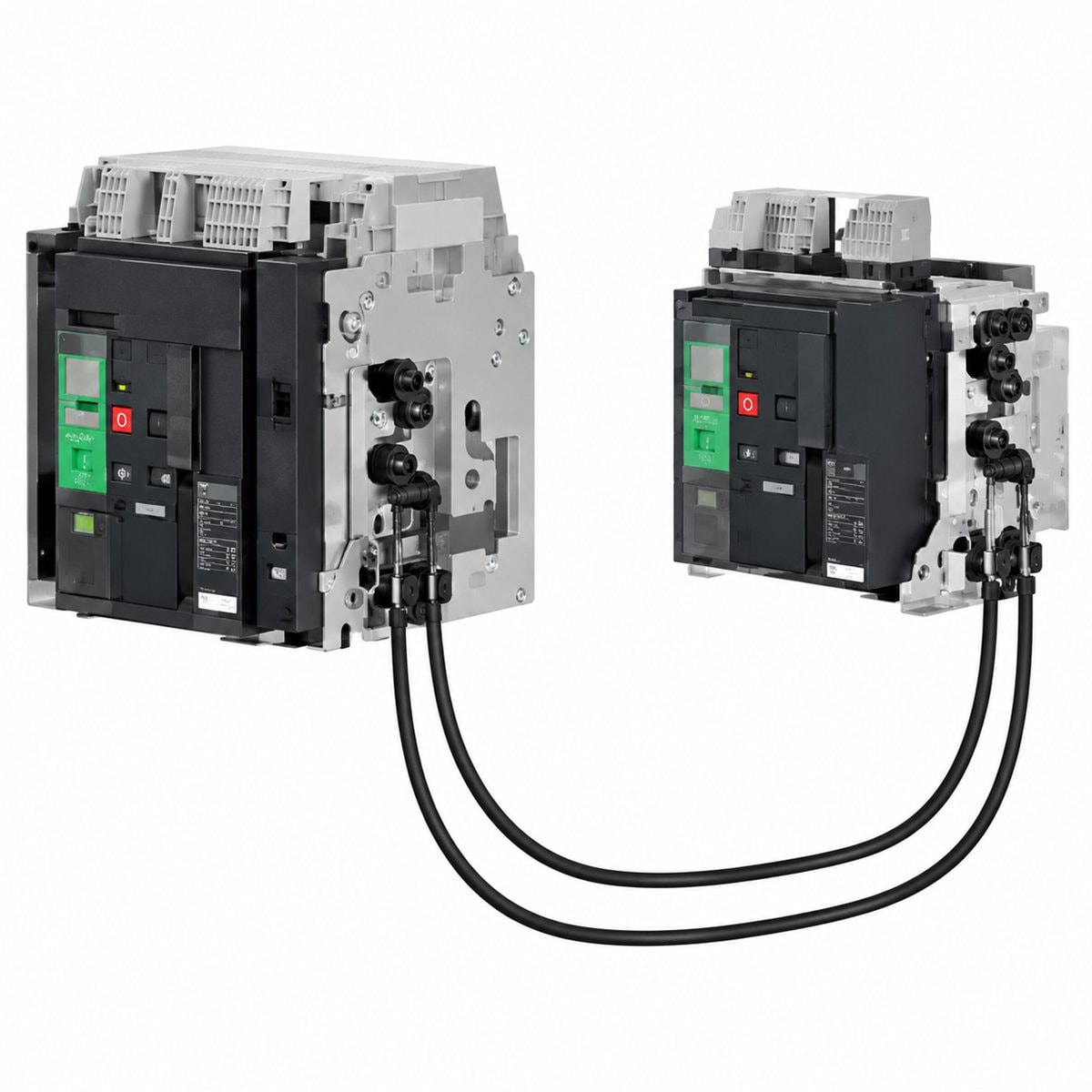 Bộ 2 đồ gá khoá liên động ACB MasterPacT MTZ2/3 Schneider trên nền trắng, ảnh sản phẩm chính diện