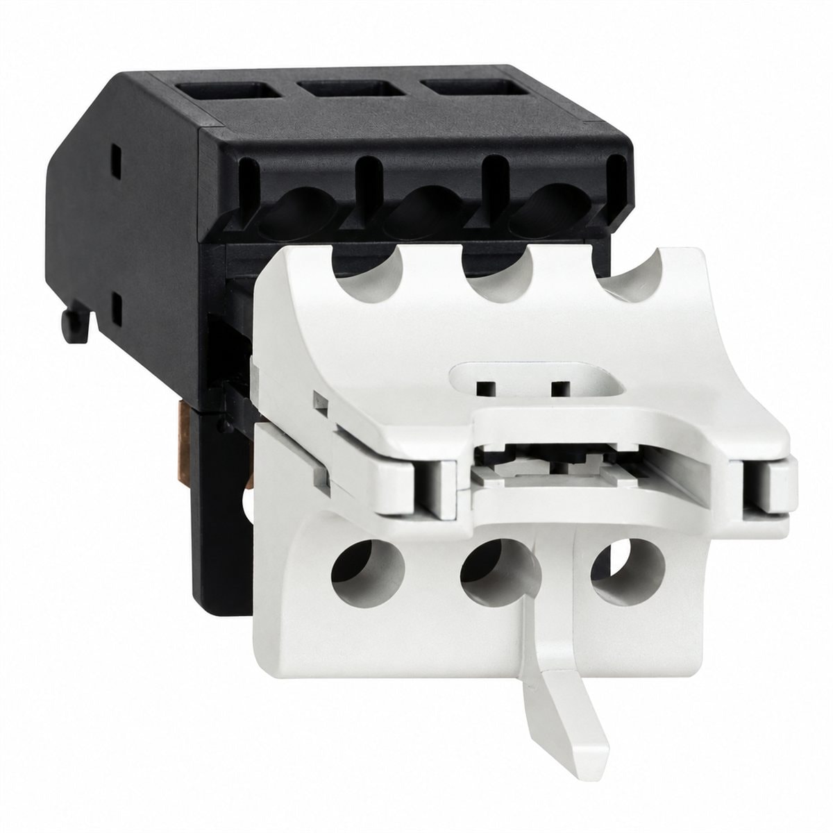 Phụ kiện TeSys GV2 GV2AK00 Schneider trên nền trắng, ảnh sản phẩm chính diện