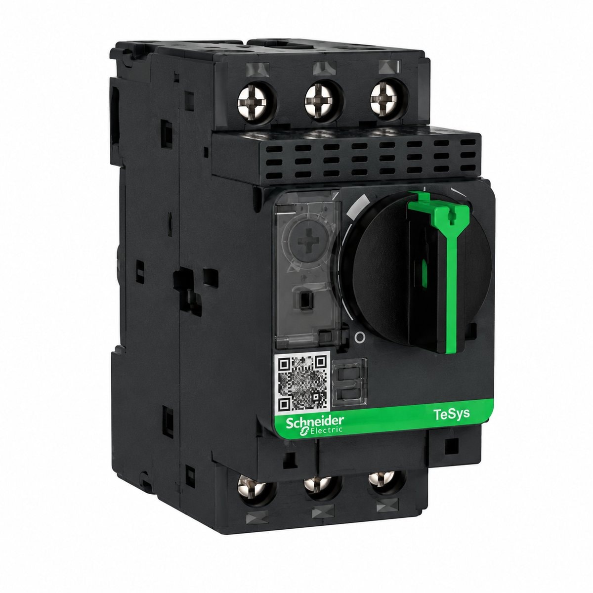 CB bảo vệ động cơ TeSys GV2 Schneider trên nền trắng, ảnh sản phẩm chính diện
